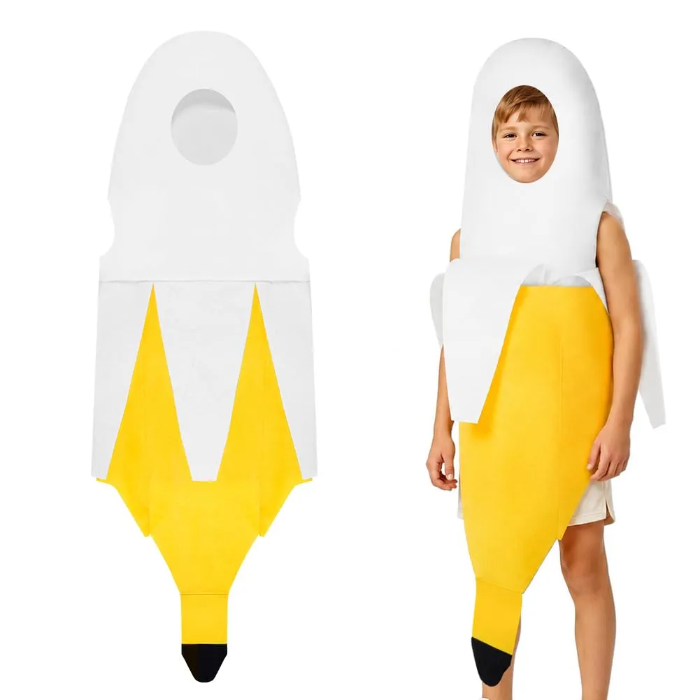 AYBUY Costume Banana per bambino, Costume divertente a forma di banana, Abbigliamento con banana sbucciata,Vestito Carnevale Frutta, per Uomo Donna Unisex, per feste a tema, Natale, cosplay,A - immagine 1