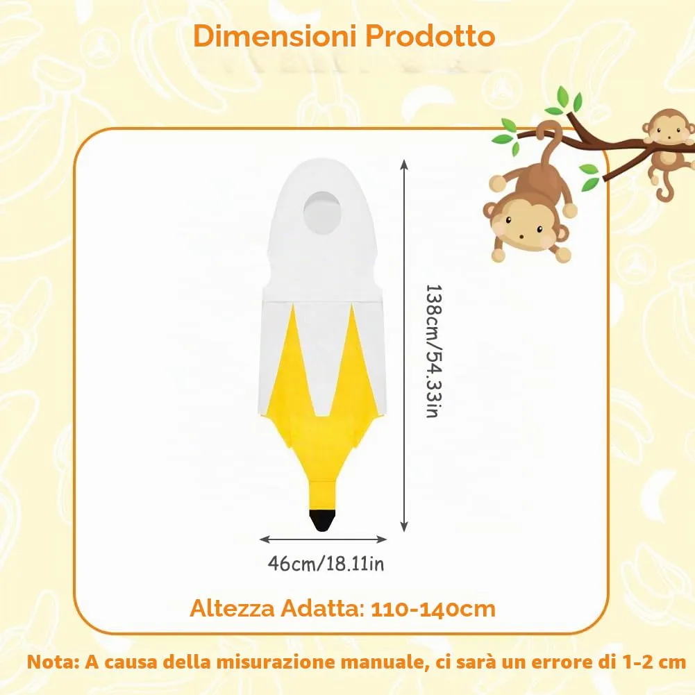 AYBUY Costume Banana per bambino, Costume divertente a forma di banana, Abbigliamento con banana sbucciata,Vestito Carnevale Frutta, per Uomo Donna Unisex, per feste a tema, Natale, cosplay,A - immagine 2