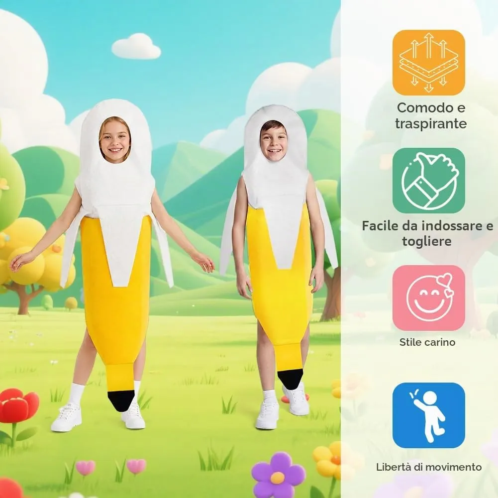 AYBUY Costume Banana per bambino, Costume divertente a forma di banana, Abbigliamento con banana sbucciata,Vestito Carnevale Frutta, per Uomo Donna Unisex, per feste a tema, Natale, cosplay,A - immagine 3
