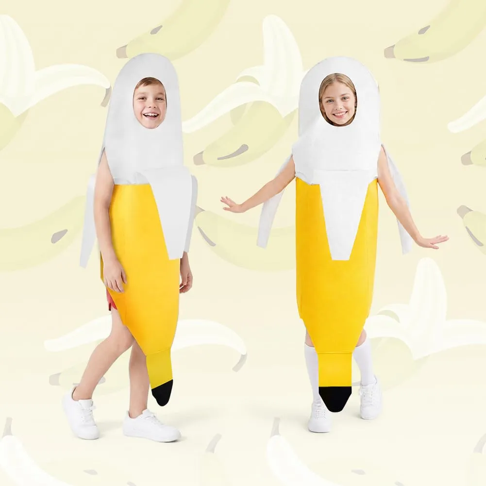 AYBUY Costume Banana per bambino, Costume divertente a forma di banana, Abbigliamento con banana sbucciata,Vestito Carnevale Frutta, per Uomo Donna Unisex, per feste a tema, Natale, cosplay,A - immagine 4