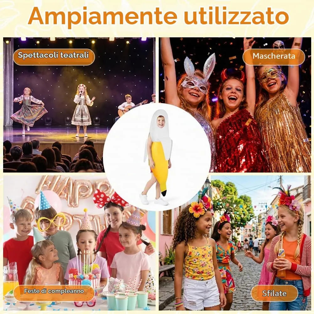 AYBUY Costume Banana per bambino, Costume divertente a forma di banana, Abbigliamento con banana sbucciata,Vestito Carnevale Frutta, per Uomo Donna Unisex, per feste a tema, Natale, cosplay,A - immagine 7