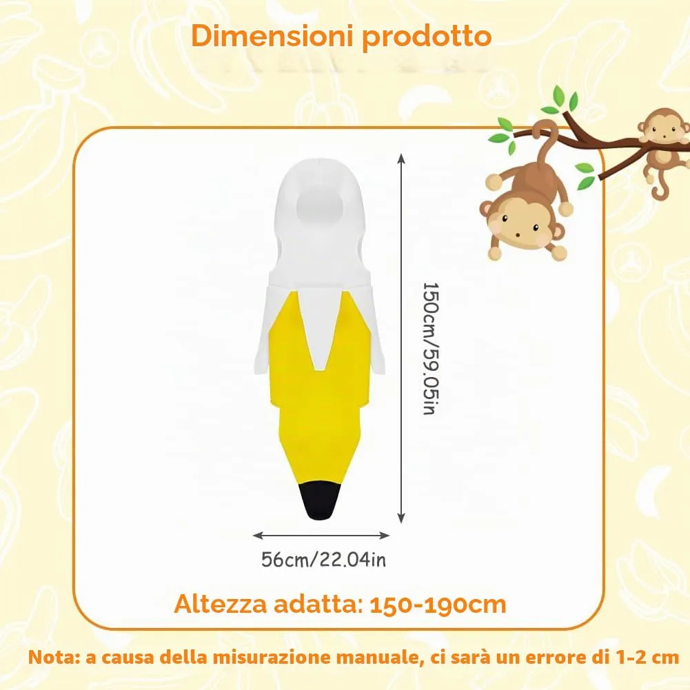 AYBUY Costume Banana per adulti, Costume divertente a forma di banana, Abbigliamento con banana sbucciata,Vestito Carnevale Frutta, per Uomo Donna Unisex, per feste a tema, Natale, cosplay,B - immagine 2