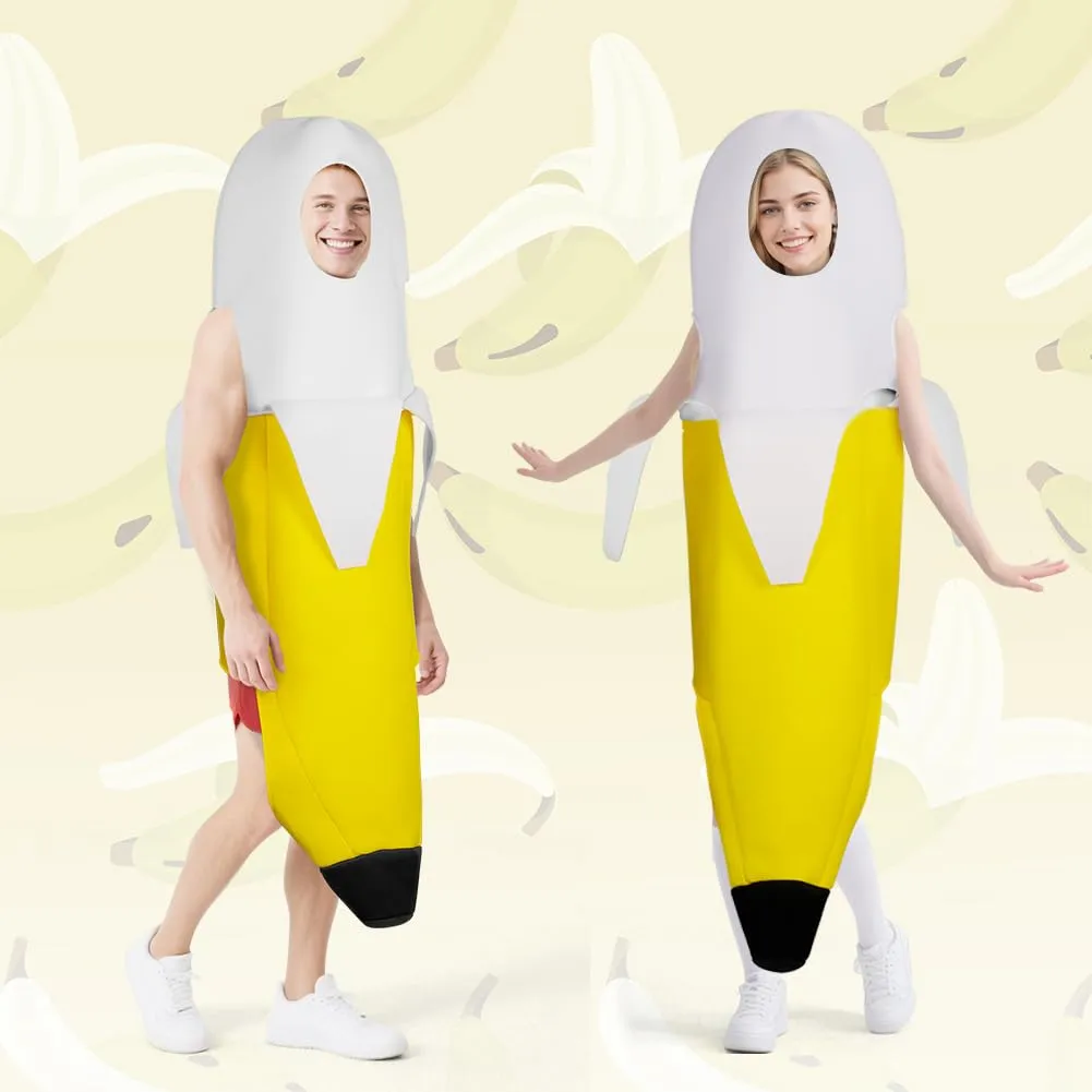 AYBUY Costume Banana per adulti, Costume divertente a forma di banana, Abbigliamento con banana sbucciata,Vestito Carnevale Frutta, per Uomo Donna Unisex, per feste a tema, Natale, cosplay,B - immagine 4