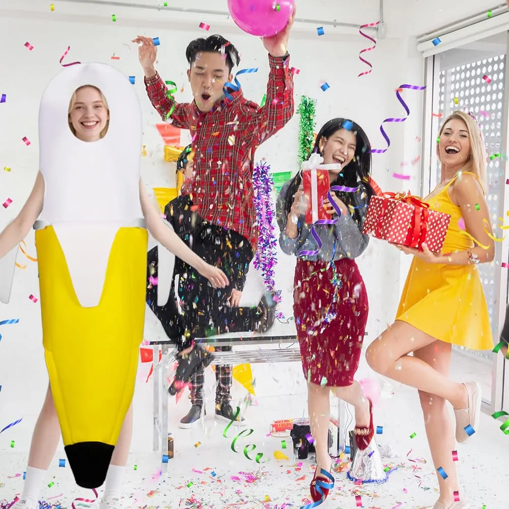 AYBUY Costume Banana per adulti, Costume divertente a forma di banana, Abbigliamento con banana sbucciata,Vestito Carnevale Frutta, per Uomo Donna Unisex, per feste a tema, Natale, cosplay,B - immagine 6