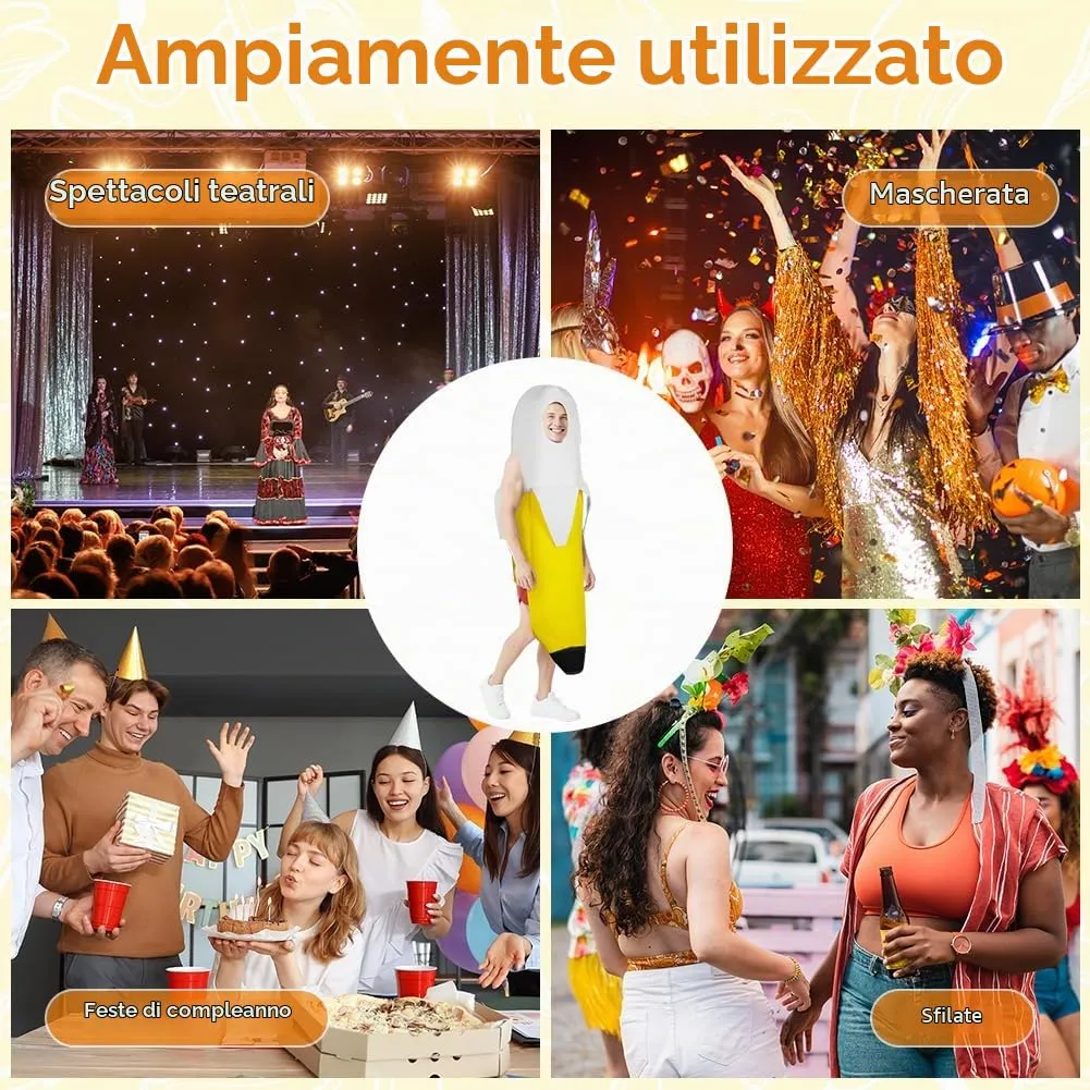 AYBUY Costume Banana per adulti, Costume divertente a forma di banana, Abbigliamento con banana sbucciata,Vestito Carnevale Frutta, per Uomo Donna Unisex, per feste a tema, Natale, cosplay,B - immagine 7