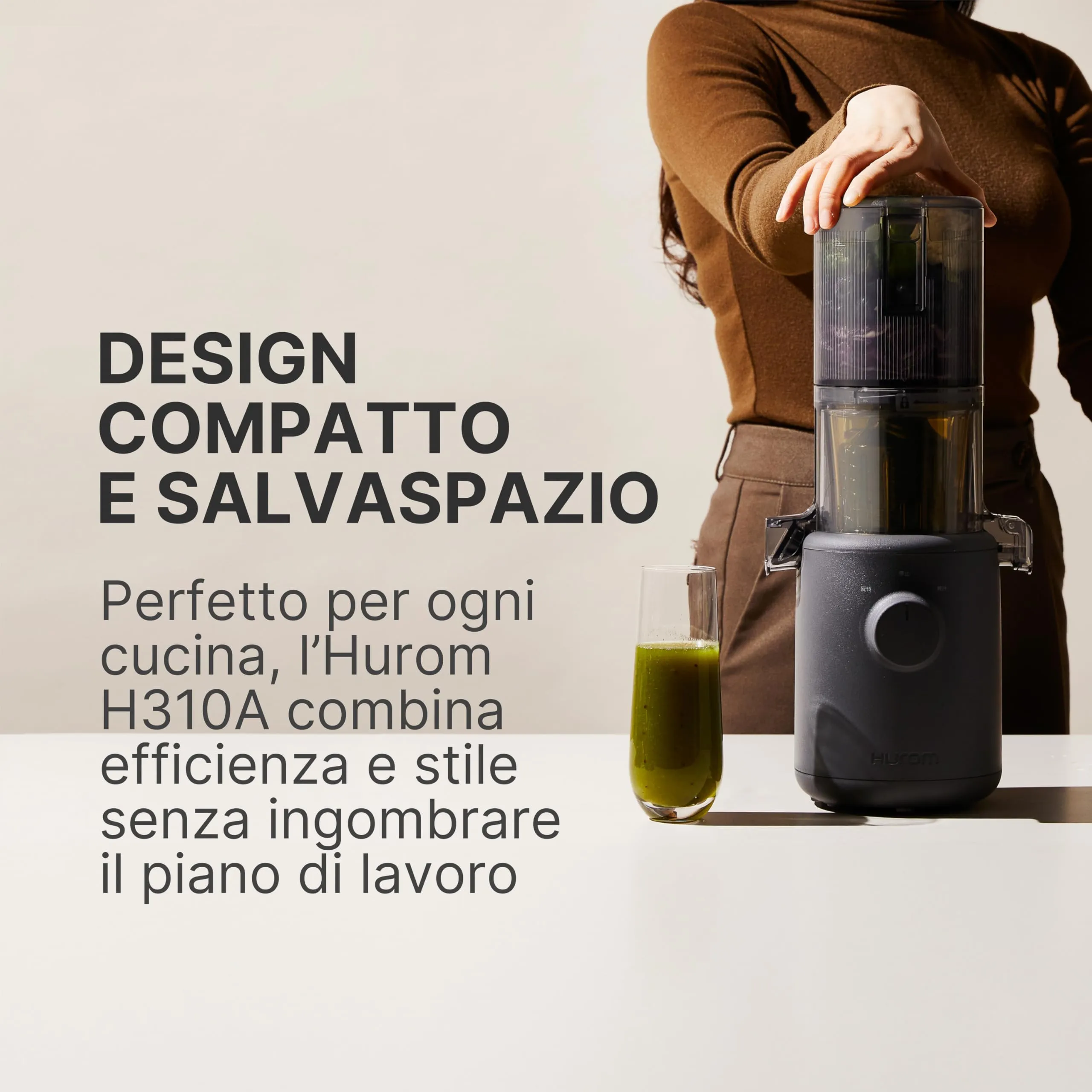 HUROM | Estrattore di succhi | Estrattore per succhi di frutta e legumi | H310A | pressa a freddo | motore silenzioso | facile da pulire | design compatto | 220ml | 100 Watt | Senza BPA (Charcoal) - immagine 5