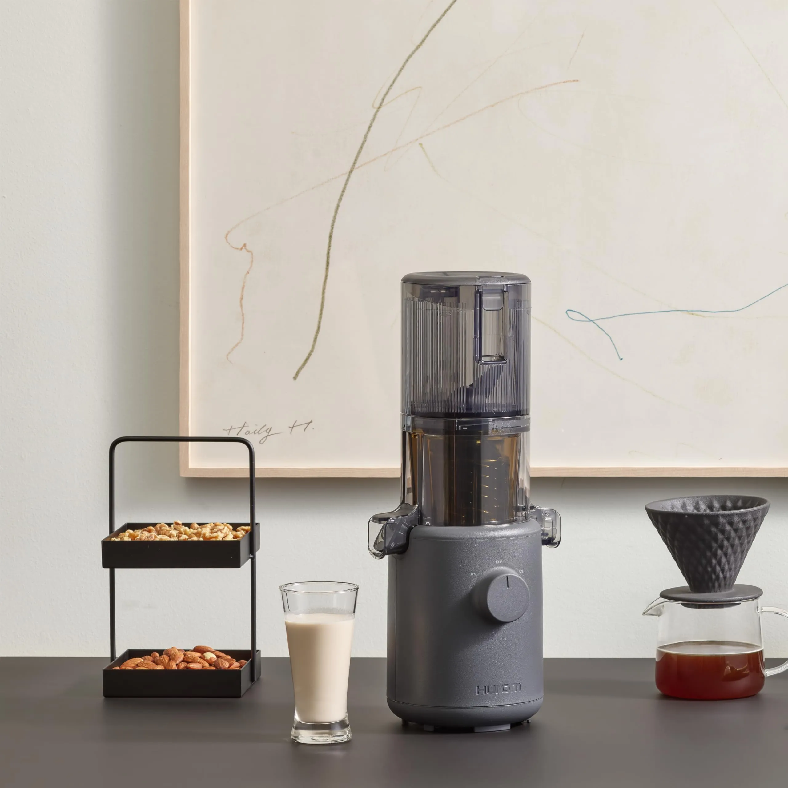 HUROM | Estrattore di succhi | Estrattore per succhi di frutta e legumi | H310A | pressa a freddo | motore silenzioso | facile da pulire | design compatto | 220ml | 100 Watt | Senza BPA (Charcoal) - immagine 10