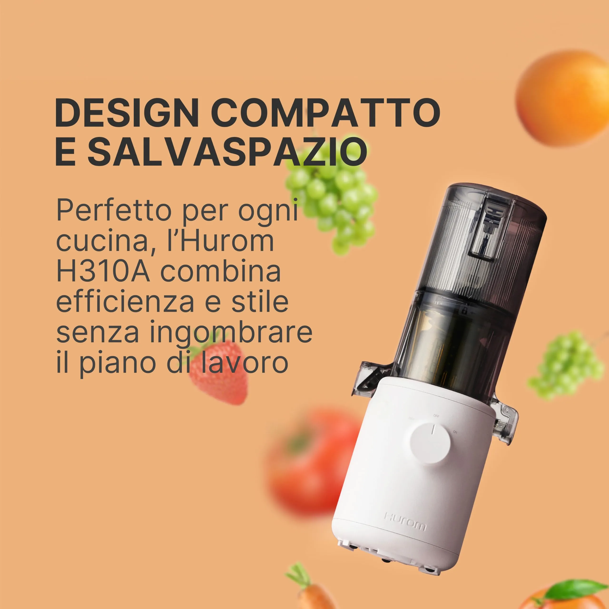Hurom | Estrattore di Succo H-310A - Estrattore per Frutta e Verdura, Estrazione a Freddo a Bassi Giri, Design Compatto, Motore Silenzioso, Pulizia Rapida, Leggero e Pratico - White - immagine 5