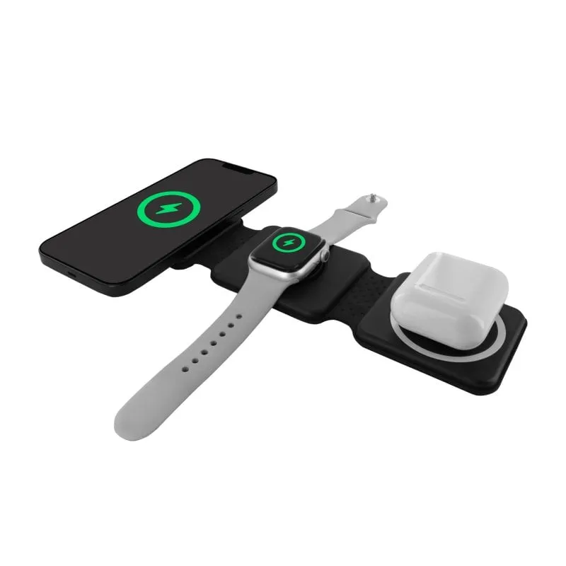 Muvit For Change APH-WC101 Caricabatterie wireless compatto 3 in 1 con Magsafe+ per orologio/Airpod Nero - immagine 1