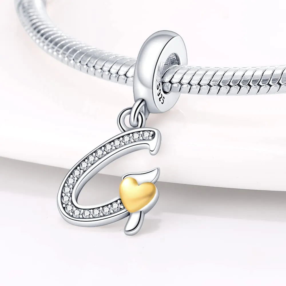 Pandach Bead Charm Ciondolo Argento Sterling 925 Lettere con Cubic Zirconia Pendenti per Pandora Braccialetti, Compatibile con Braccialetti e Collane europei - immagine 2