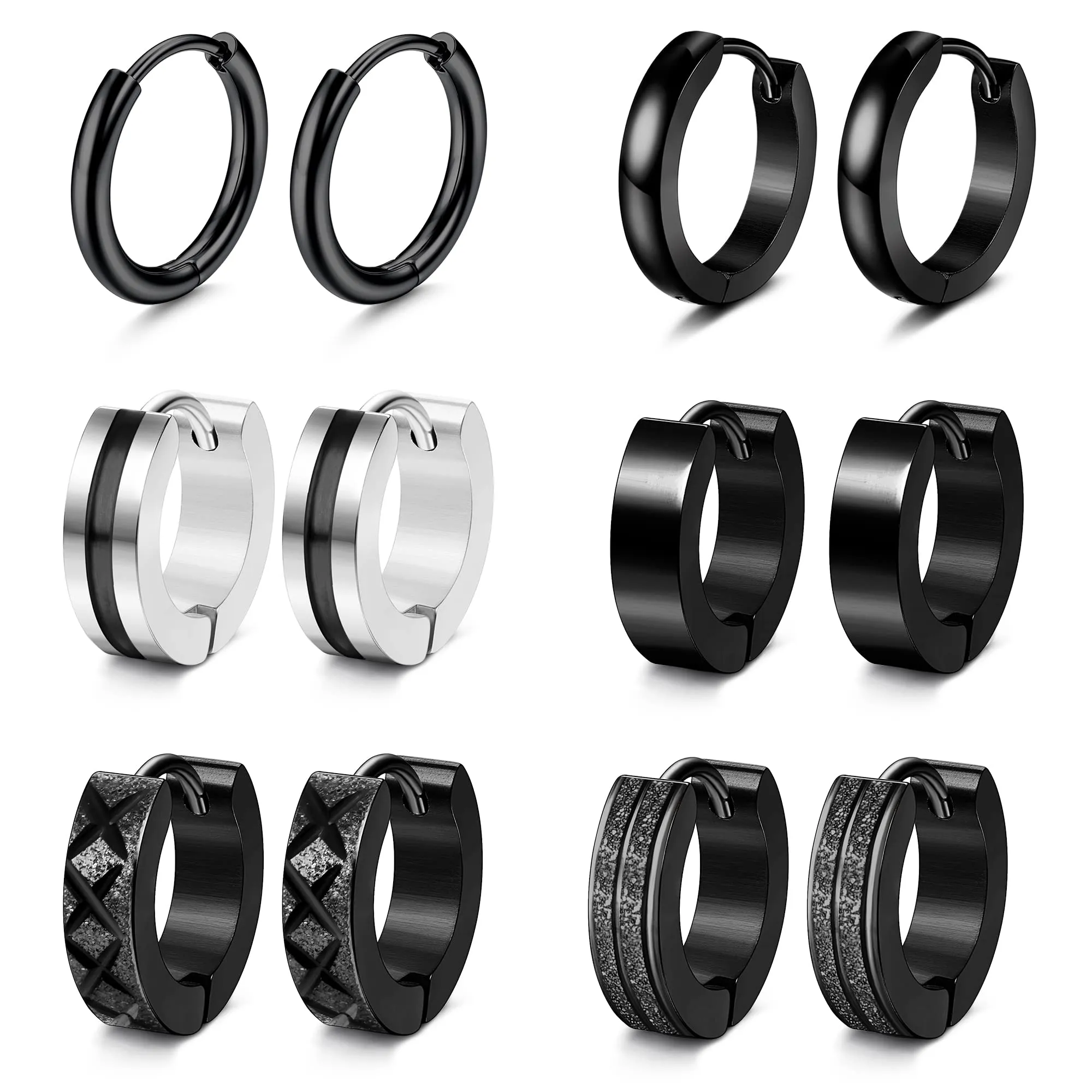 Adramata 6 Coppie Orecchini Orecchino Cerchio Acciaio Chirurgico Set Punk Uomo Cartilage Helix Piercing Orecchini Cerchio Piccoli Nero Uomo Donna - immagine 1