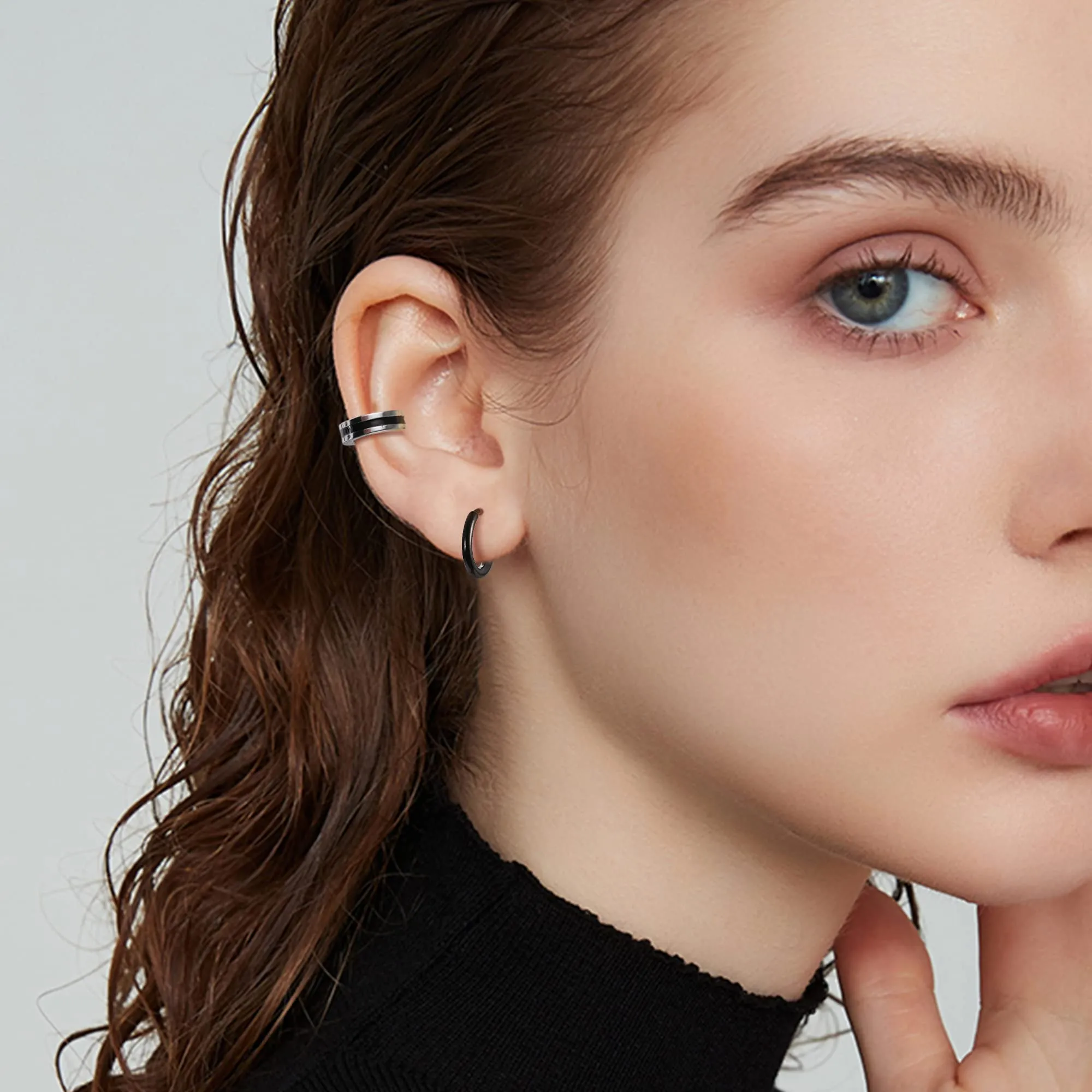 Adramata 6 Coppie Orecchini Orecchino Cerchio Acciaio Chirurgico Set Punk Uomo Cartilage Helix Piercing Orecchini Cerchio Piccoli Nero Uomo Donna - immagine 4