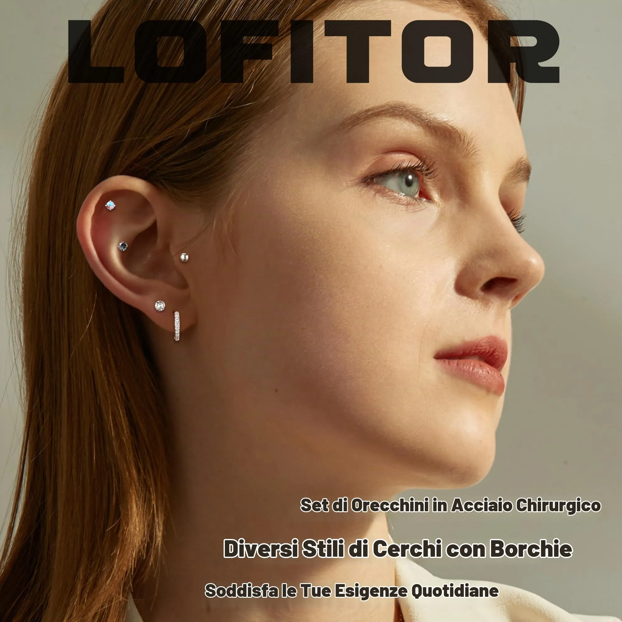 LOFITOR 16 Paia Orecchini Base Piatta Acciaio Chirurgico, Ipoallergenici per Cartilagine Orecchie Sensibili, Piccoli Huggie, CZ Sfera, Set Stud per Uomo Donna Argenteo - immagine 2
