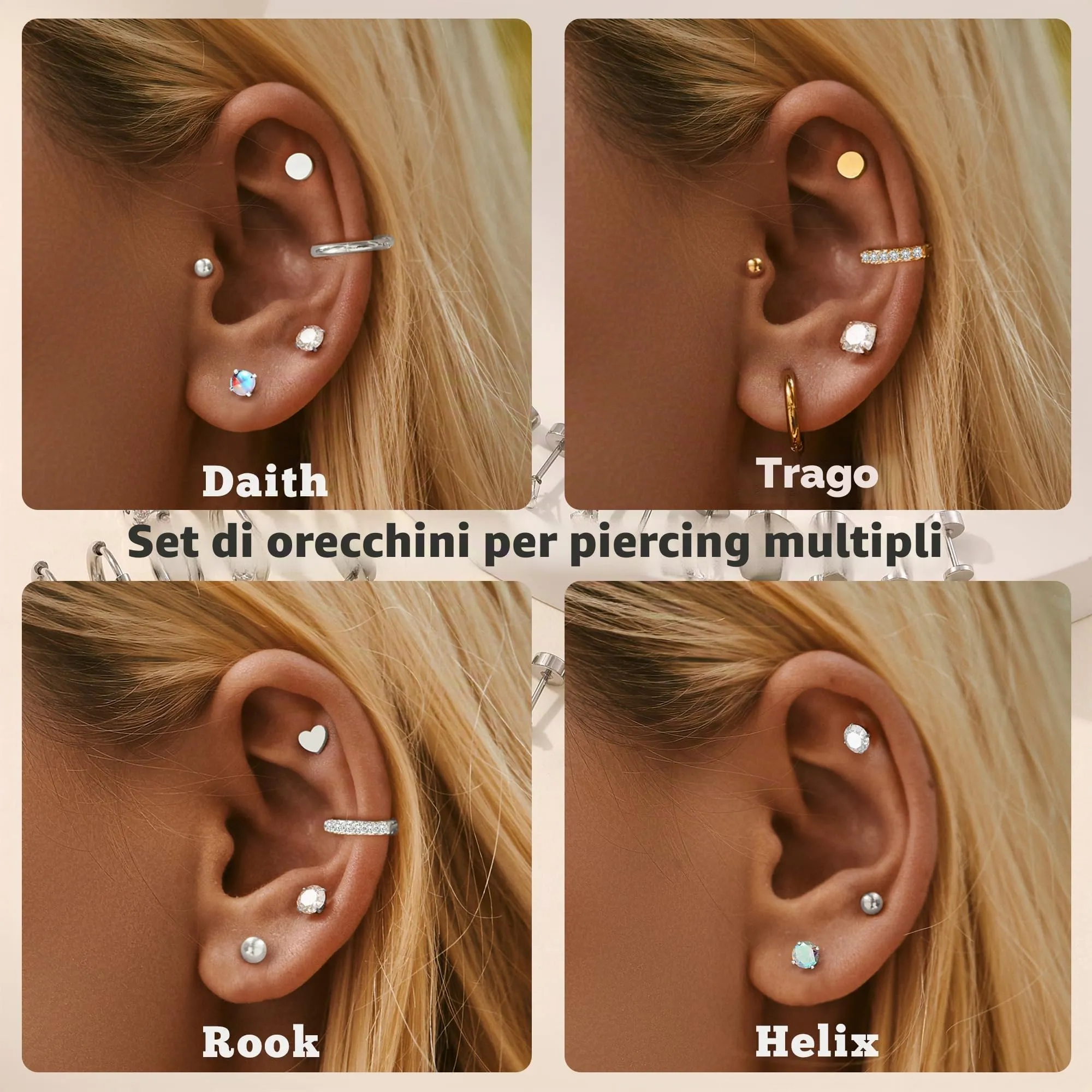 LOFITOR 16 Paia Orecchini Base Piatta Acciaio Chirurgico, Ipoallergenici per Cartilagine Orecchie Sensibili, Piccoli Huggie, CZ Sfera, Set Stud per Uomo Donna Argenteo - immagine 5