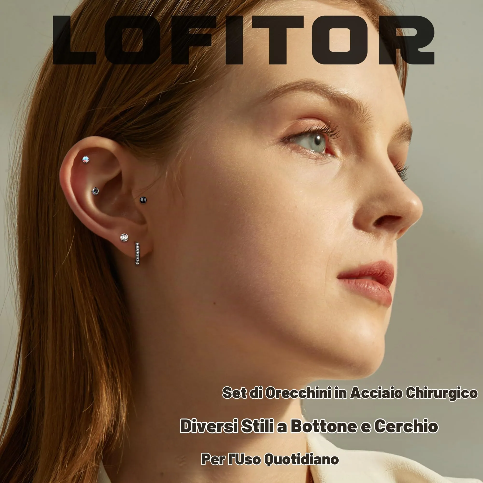 LOFITOR 16 Paia Orecchini Base Piatta Acciaio Chirurgico, Ipoallergenici per Cartilagine Orecchie Sensibili, Piccoli Huggie, CZ Sfera, Set Stud per Uomo Donna Nero - immagine 2