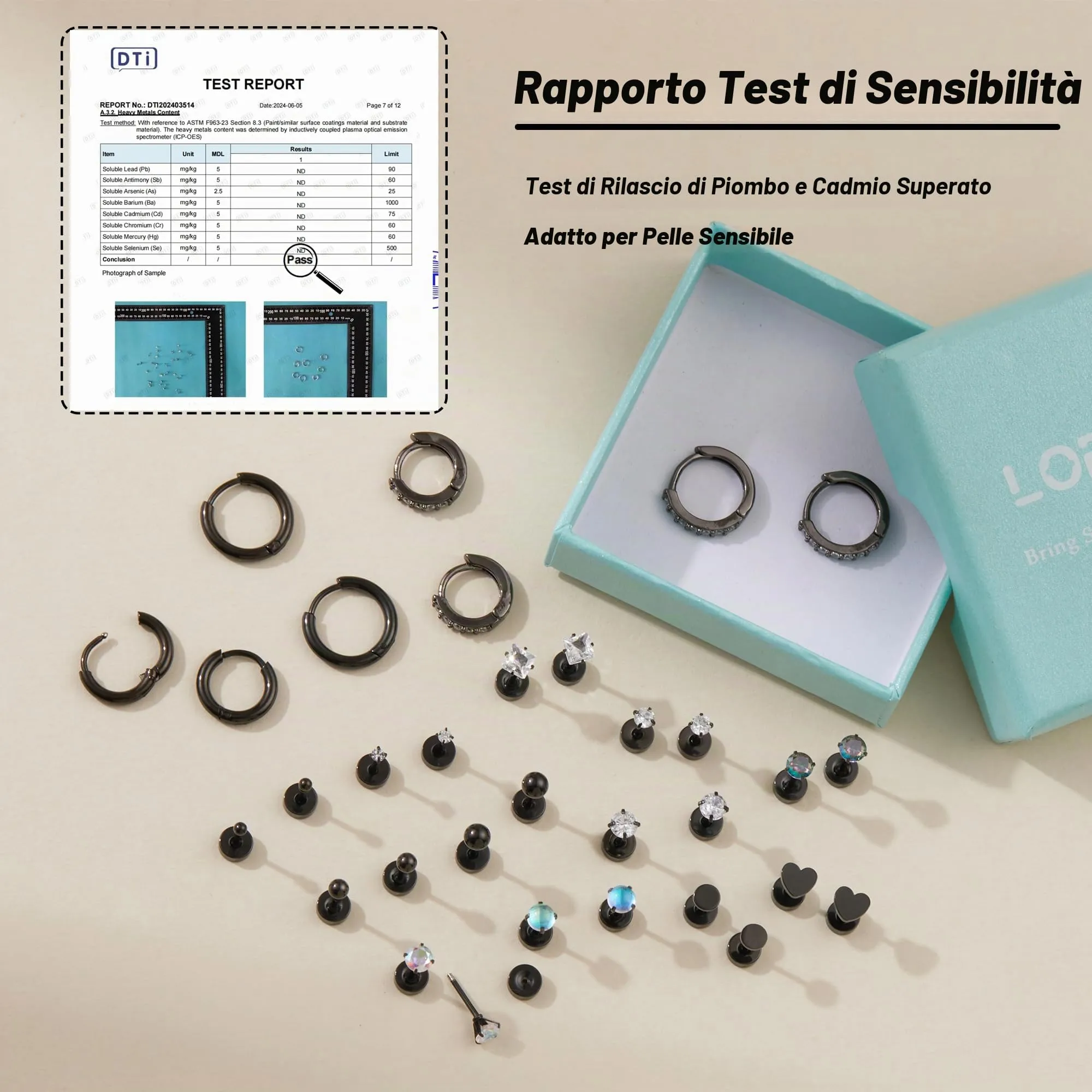 LOFITOR 16 Paia Orecchini Base Piatta Acciaio Chirurgico, Ipoallergenici per Cartilagine Orecchie Sensibili, Piccoli Huggie, CZ Sfera, Set Stud per Uomo Donna Nero - immagine 3