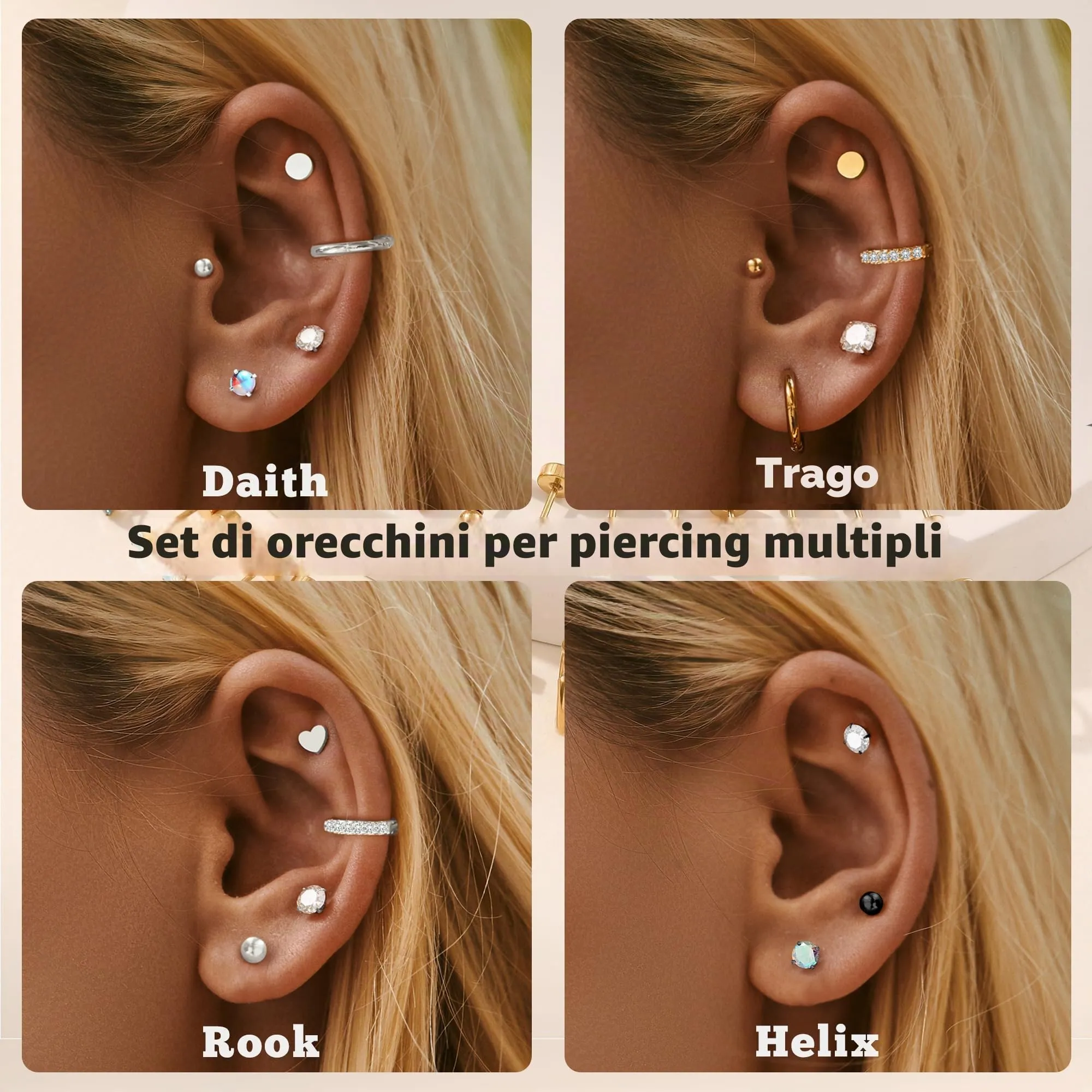 LOFITOR 16 Paia Orecchini Base Piatta Acciaio Chirurgico, Ipoallergenici per Cartilagine Orecchie Sensibili, Piccoli Huggie, CZ Sfera, Set Stud per Uomo Donna Nero - immagine 5