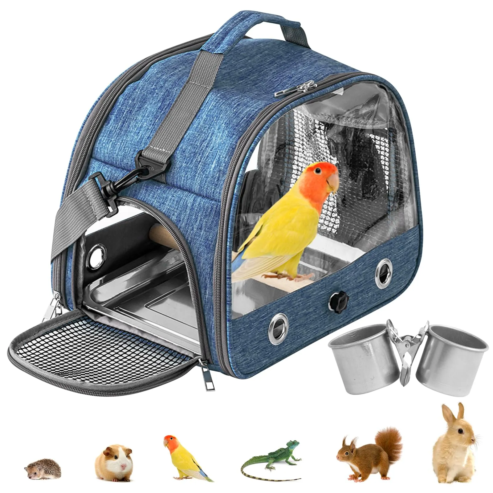 WIYETY Borsa da Trasporto per Uccelli: Zaino per Uccelli con Trespolo e Vassoio in Acciaio Inox, Borsa da Trasporto Leggera e Traspirante, Gabbia da Viaggio per Animali Domestici per Pappagalli - immagine 1