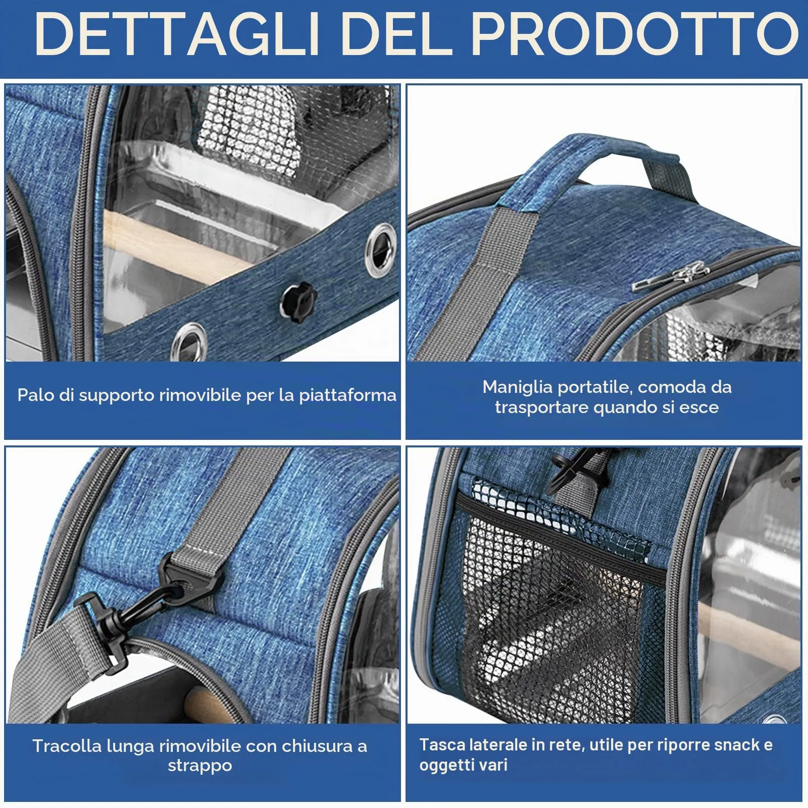 WIYETY Borsa da Trasporto per Uccelli: Zaino per Uccelli con Trespolo e Vassoio in Acciaio Inox, Borsa da Trasporto Leggera e Traspirante, Gabbia da Viaggio per Animali Domestici per Pappagalli - immagine 3
