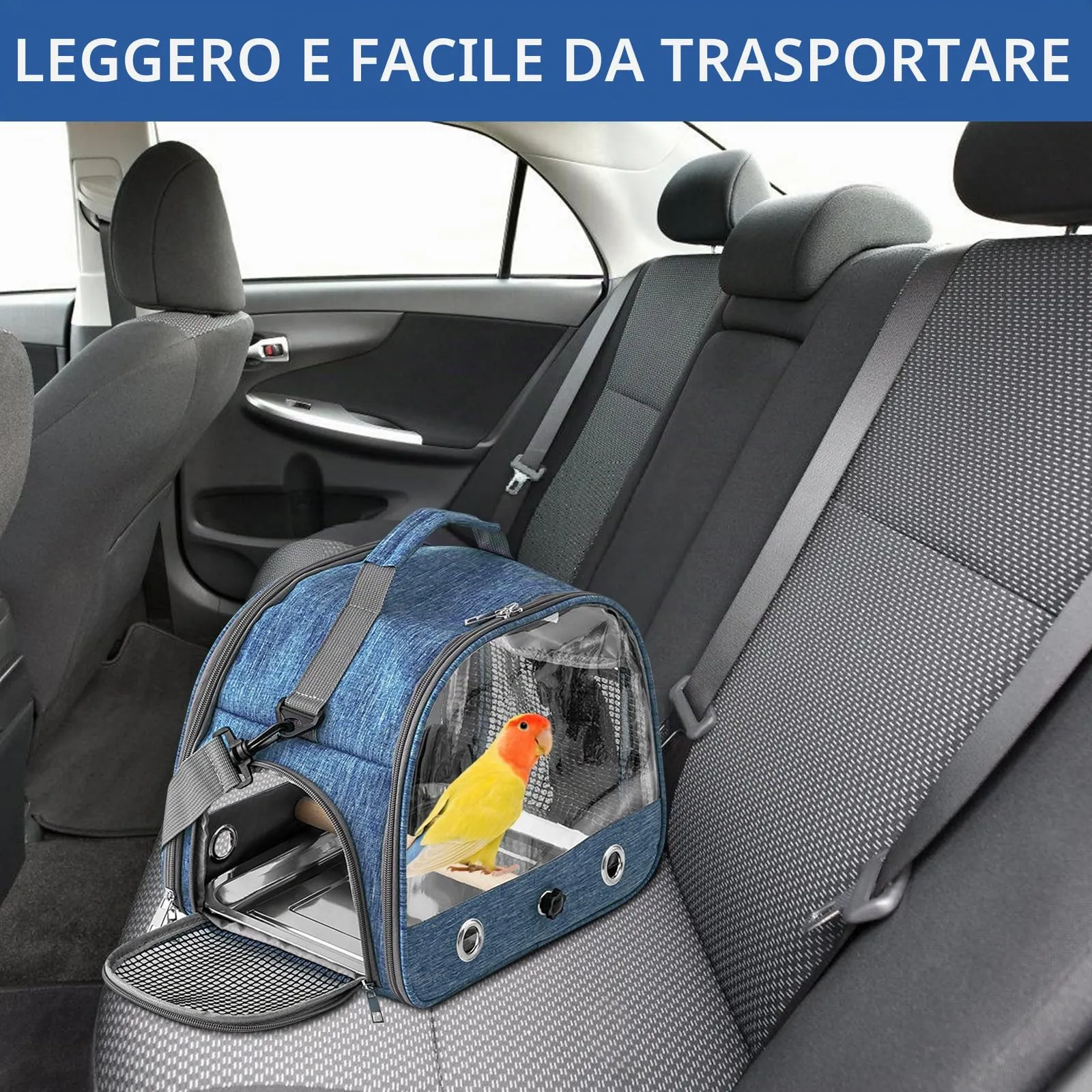 WIYETY Borsa da Trasporto per Uccelli: Zaino per Uccelli con Trespolo e Vassoio in Acciaio Inox, Borsa da Trasporto Leggera e Traspirante, Gabbia da Viaggio per Animali Domestici per Pappagalli - immagine 4