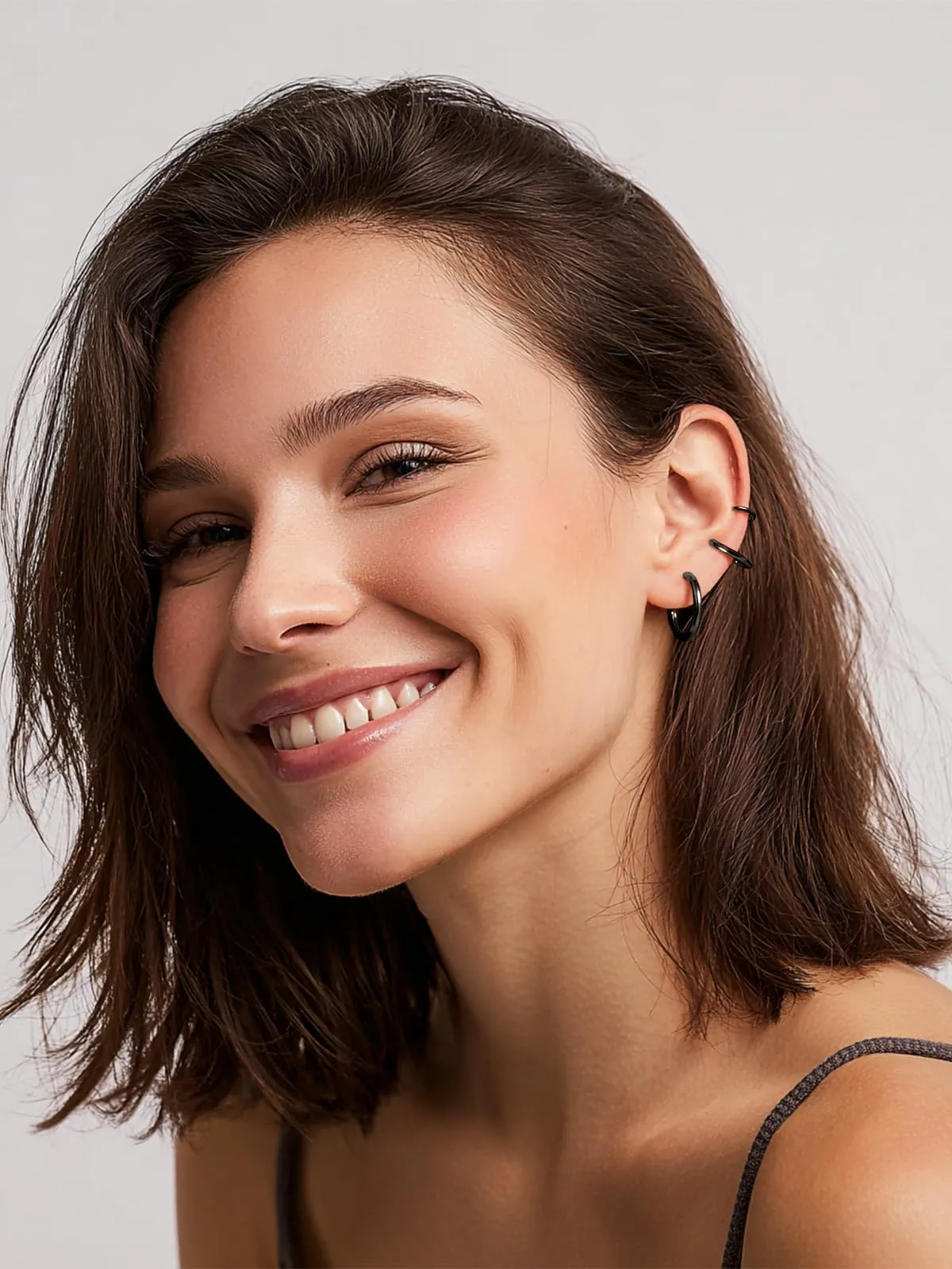 U7 3 Paia Orecchini Donna Cerchio Piccolo Neri Acciaio Inox 8mm+10mm+12mm - immagine 4