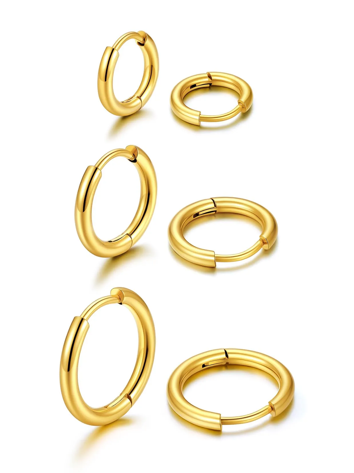 U7 3 Paia Orecchini Donna Cerchio Piccolo Oro Acciaio Inox 8mm+10mm+12mm - immagine 1