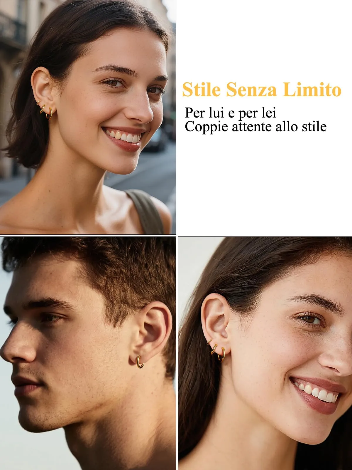 U7 3 Paia Orecchini Donna Cerchio Piccolo Oro Acciaio Inox 8mm+10mm+12mm - immagine 2