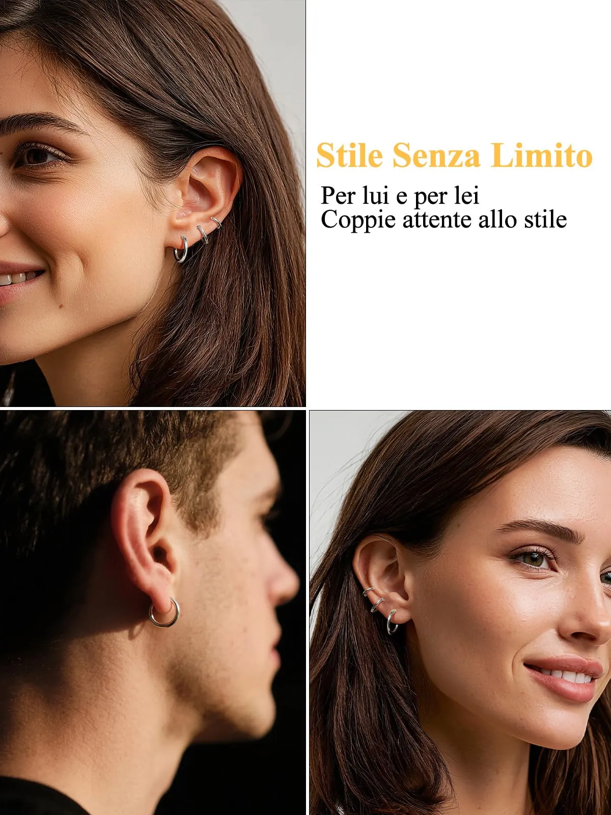 U7 3 Paia Orecchini Donna Cerchio Piccolo Acciaio Inox 8mm+10mm+12mm - immagine 2