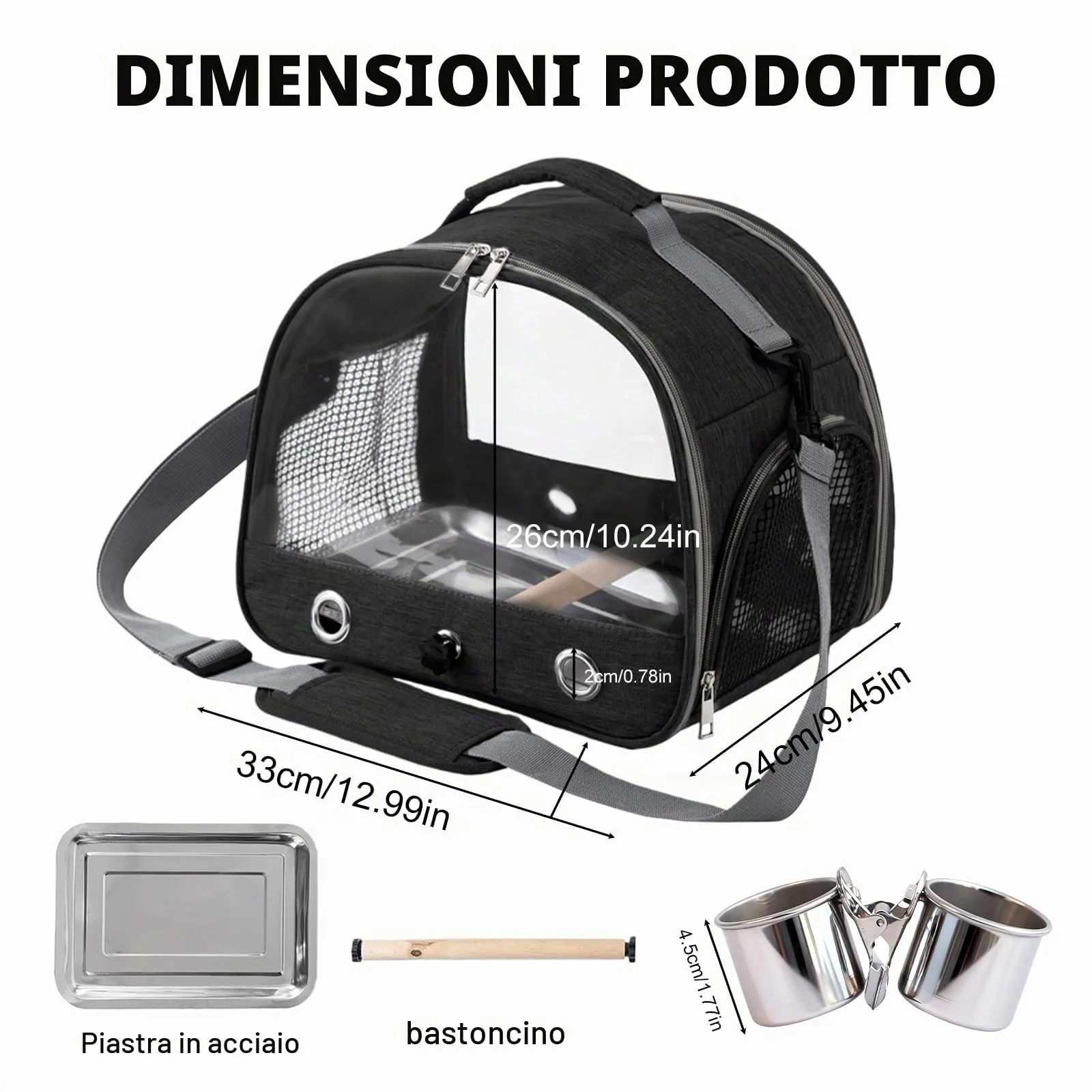 WIYETY Trasportino per uccelli: zaino per uccelli con posatoio e vassoio in acciaio inox, leggero e traspirante, gabbia da viaggio per pappagalli (tipo 3) - immagine 2