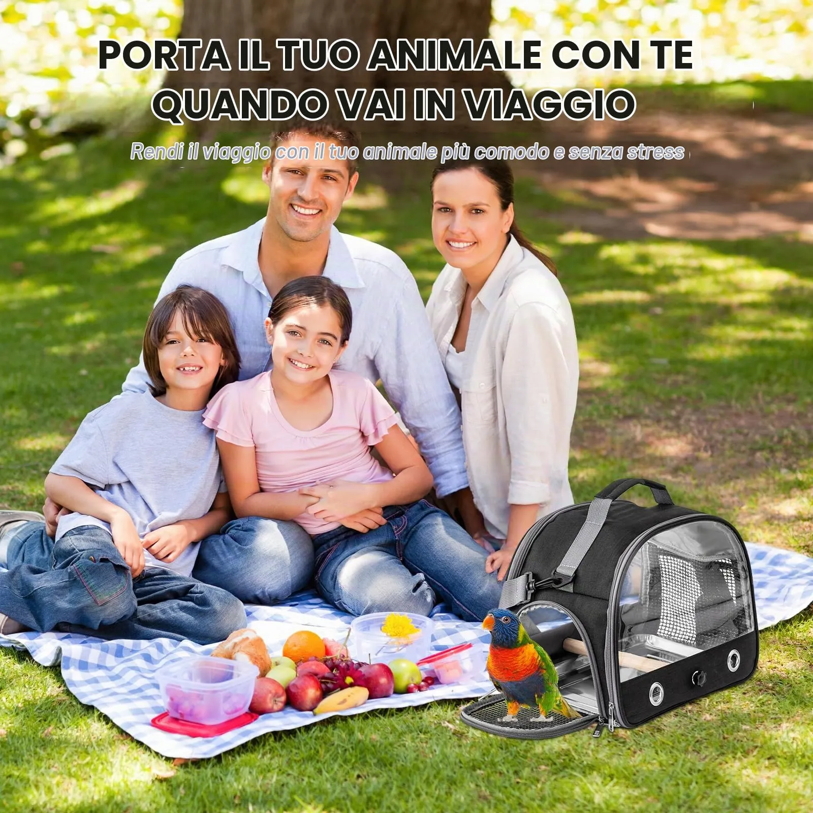 WIYETY Trasportino per uccelli: zaino per uccelli con posatoio e vassoio in acciaio inox, leggero e traspirante, gabbia da viaggio per pappagalli (tipo 3) - immagine 3