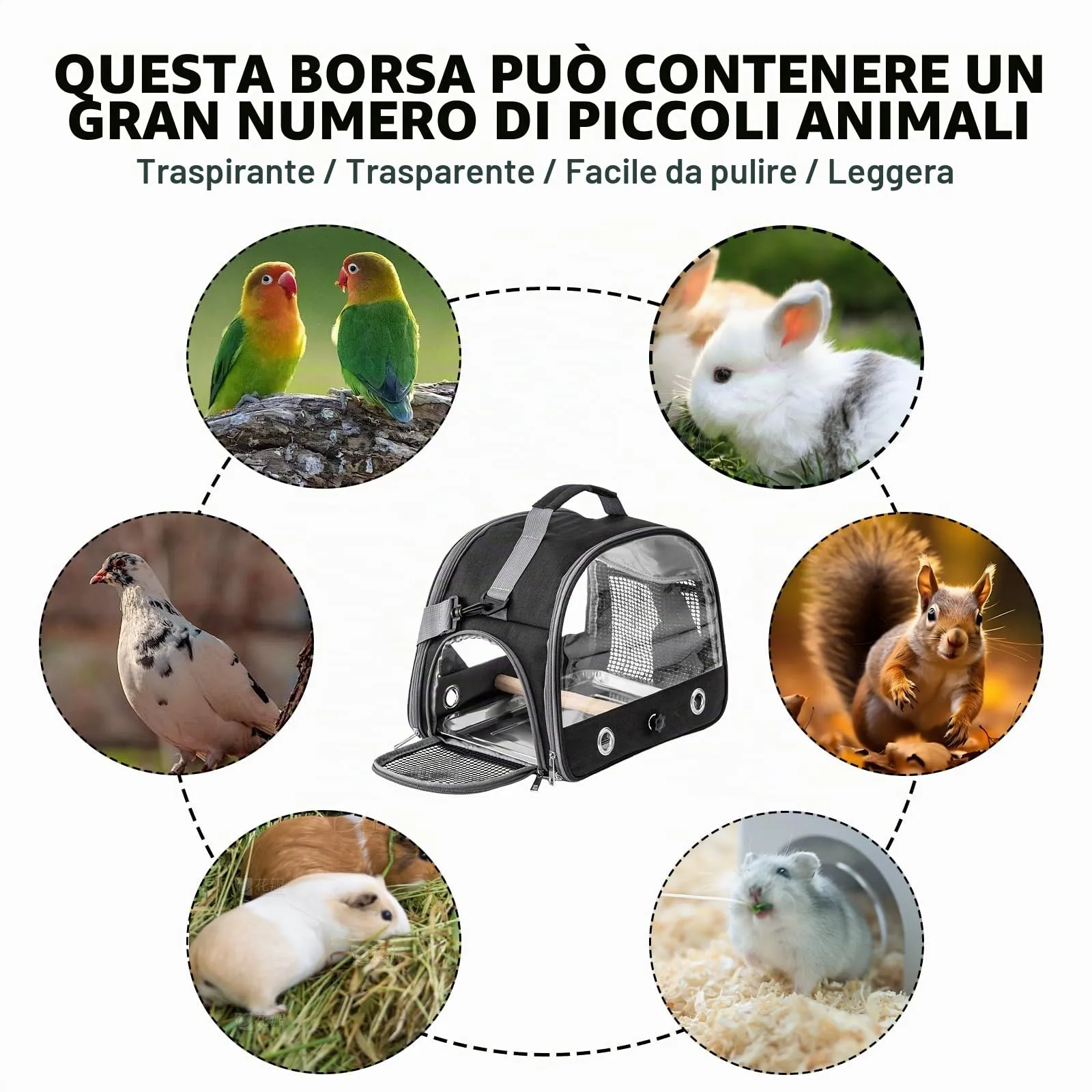 WIYETY Trasportino per uccelli: zaino per uccelli con posatoio e vassoio in acciaio inox, leggero e traspirante, gabbia da viaggio per pappagalli (tipo 3) - immagine 6