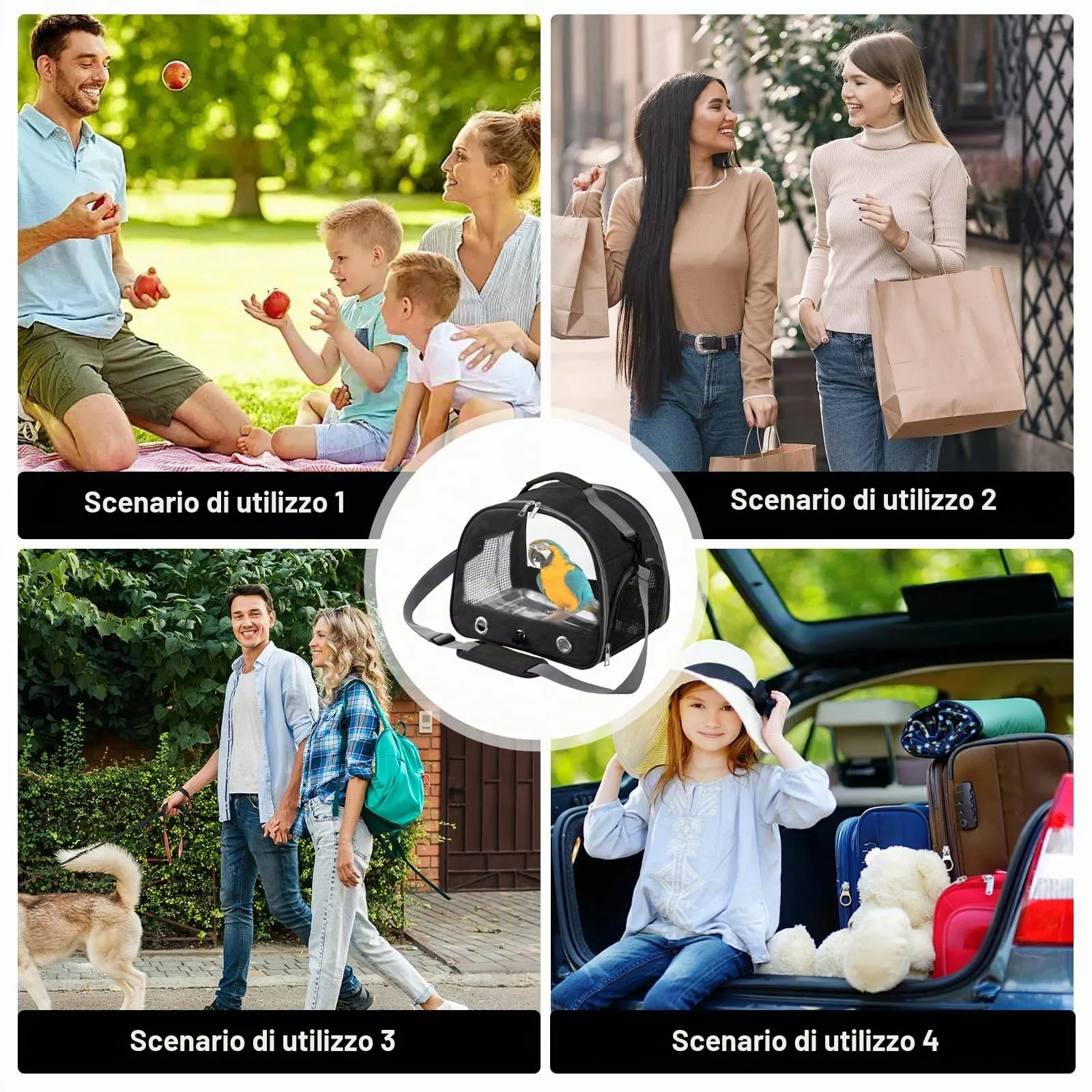 WIYETY Trasportino per uccelli: zaino per uccelli con posatoio e vassoio in acciaio inox, leggero e traspirante, gabbia da viaggio per pappagalli (tipo 3) - immagine 7