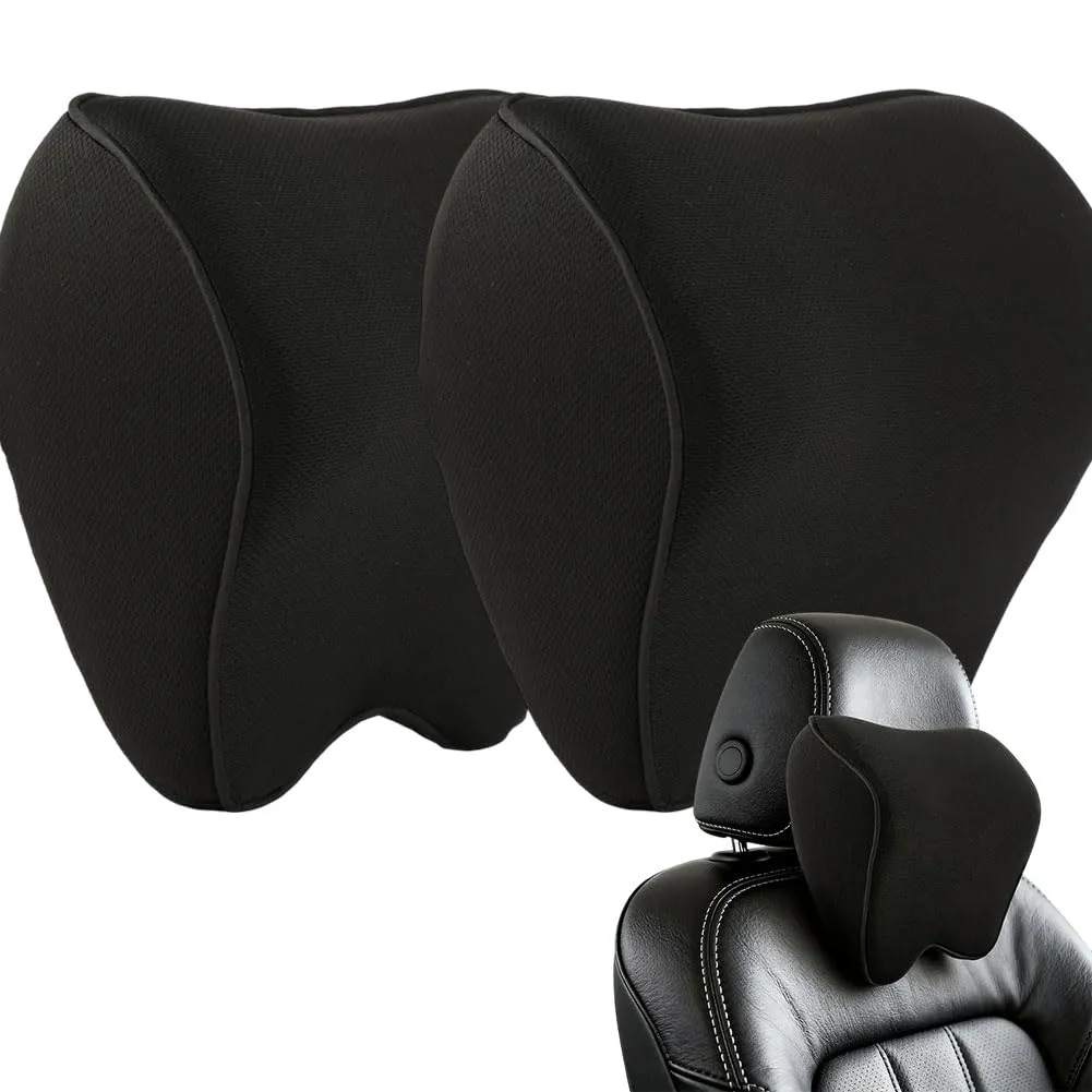 Alaoo 2pcs Cuscino Poggiatesta Auto, Nero Con Finiture Nero - immagine 1