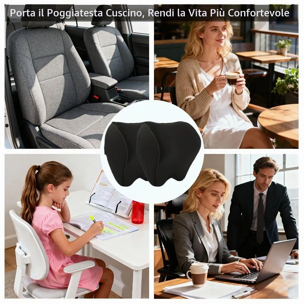 Alaoo 2pcs Cuscino Poggiatesta Auto, Nero Con Finiture Nero - immagine 8