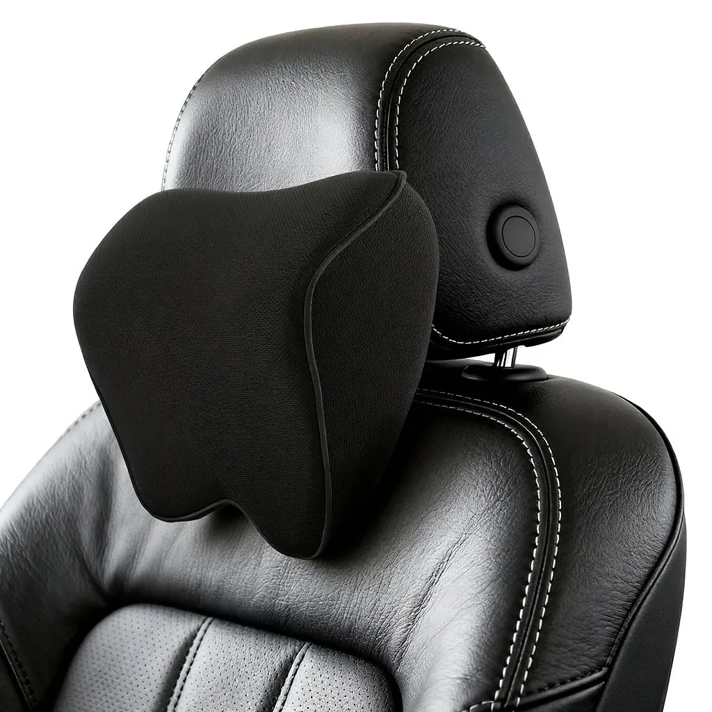 Alaoo 1pcs Cuscino Poggiatesta Auto, Nero Con Finiture Nero - immagine 1