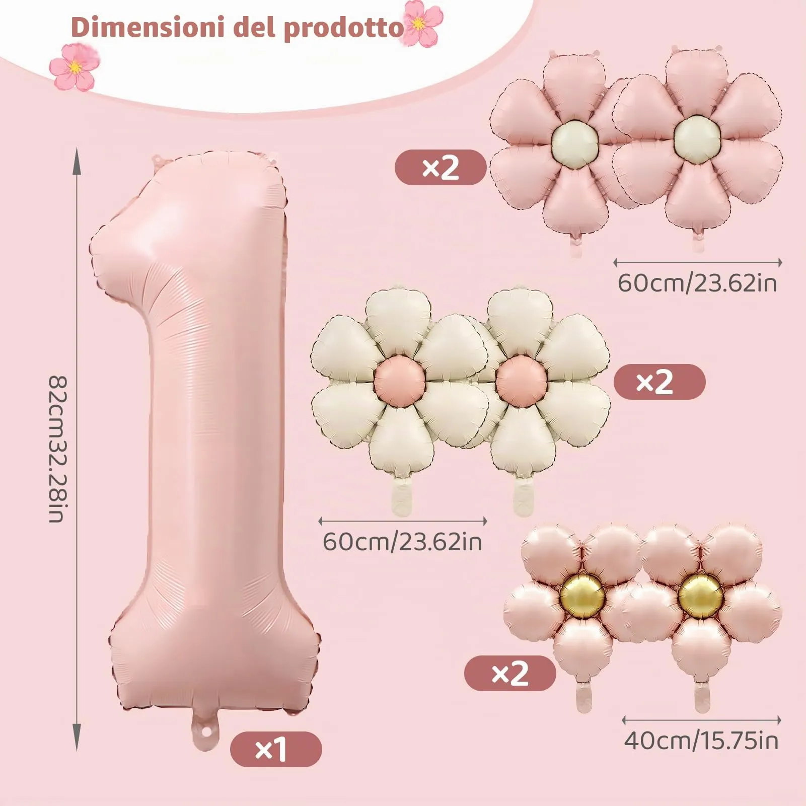 7 Pezzi Palloncini Compleanno 1 Anno Bimba, Palloncino Foil Margherita - immagine 2