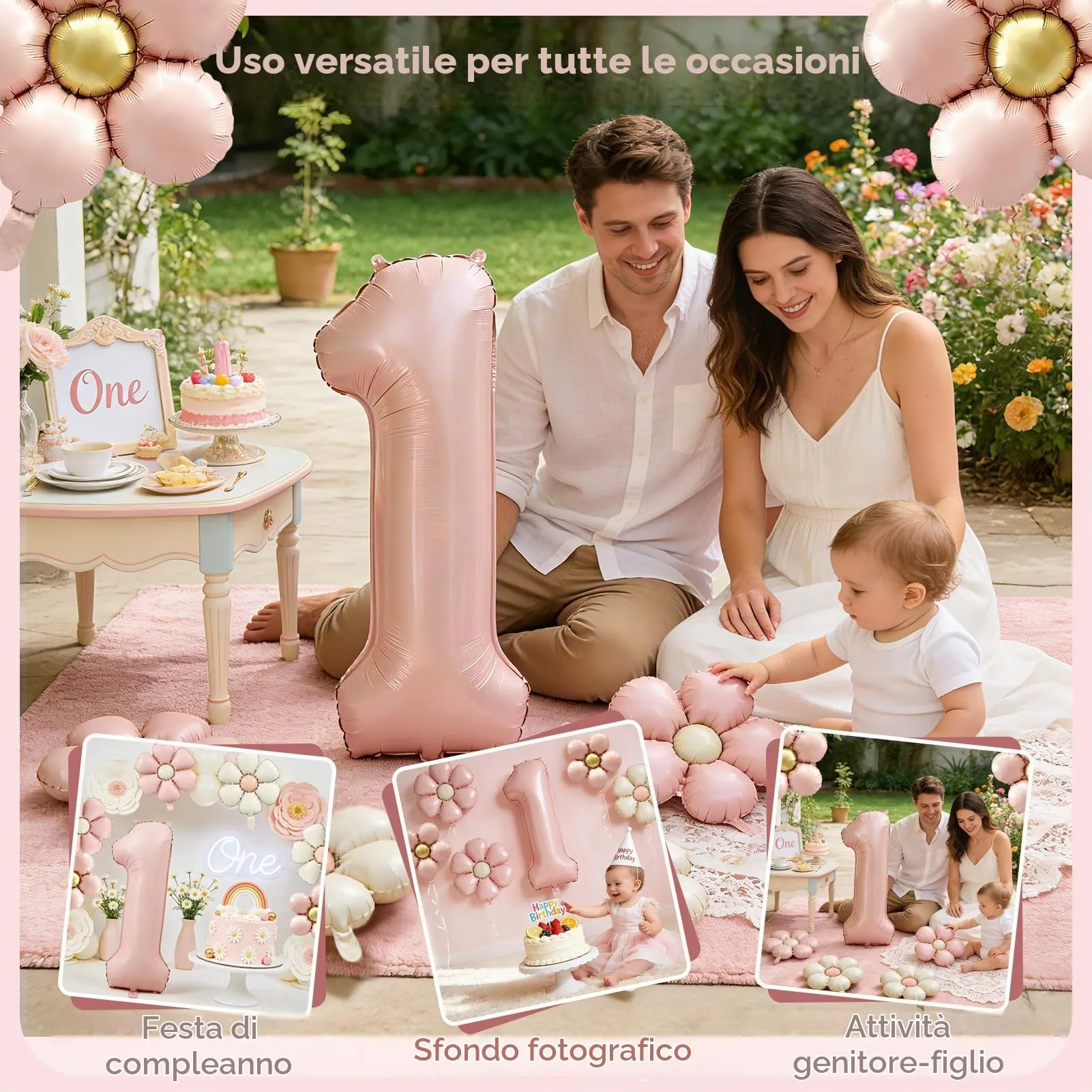7 Pezzi Palloncini Compleanno 1 Anno Bimba, Palloncino Foil Margherita - immagine 6