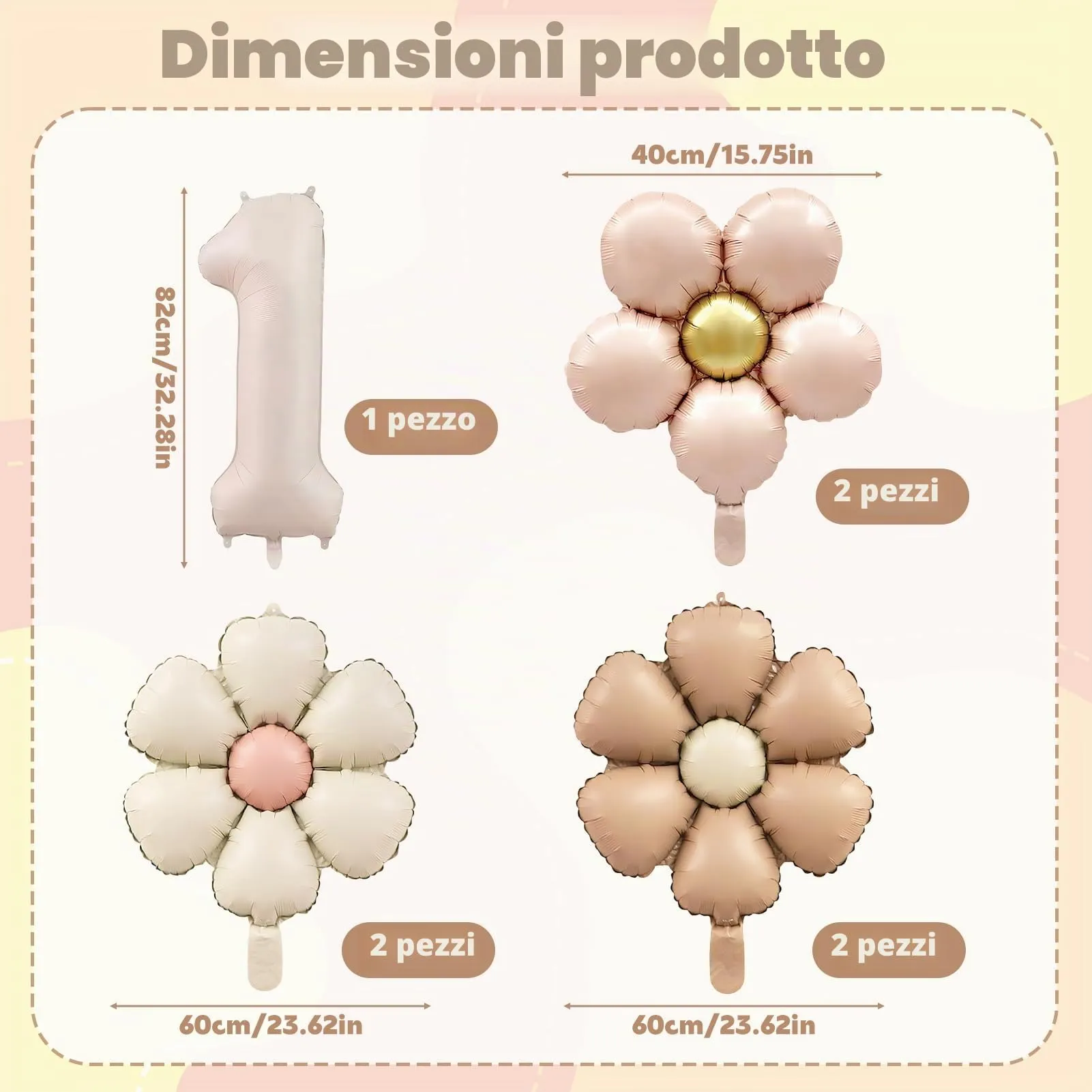 7 Pezzi Palloncini Compleanno 1 Anno Bimba, Palloncino Foil Margherita - immagine 2