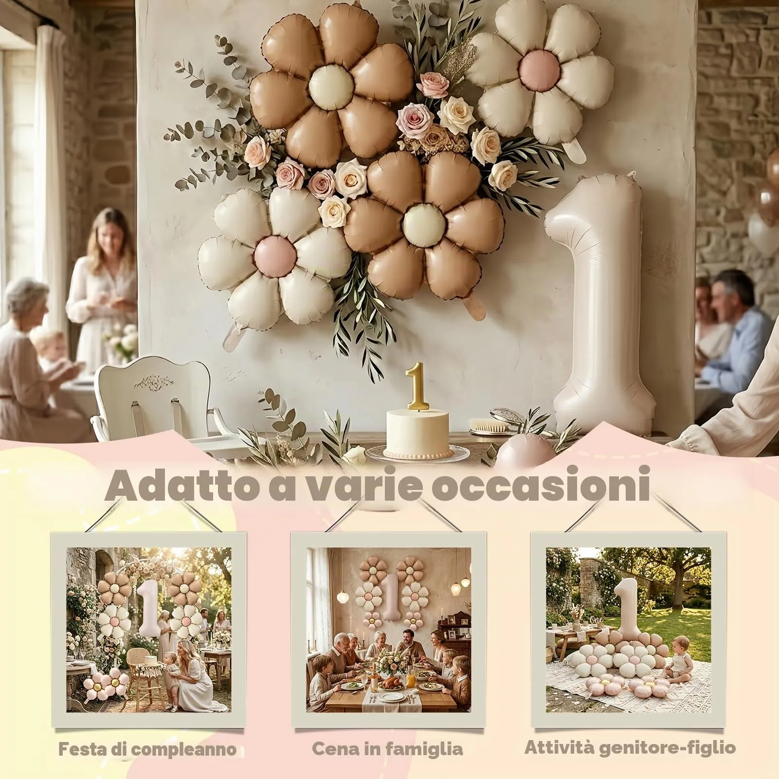 7 Pezzi Palloncini Compleanno 1 Anno Bimba, Palloncino Foil Margherita - immagine 3