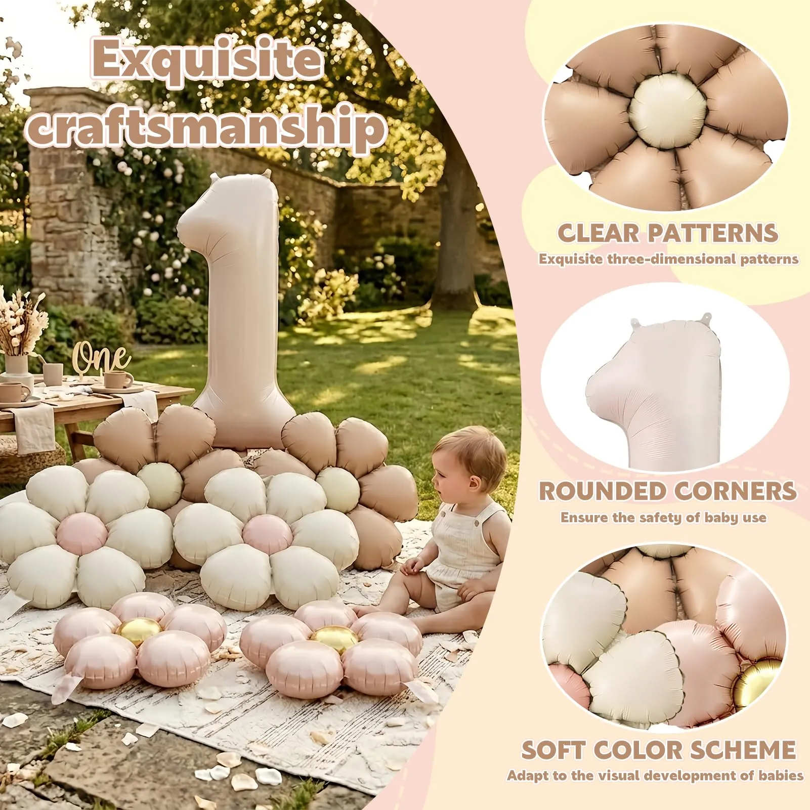 7 Pezzi Palloncini Compleanno 1 Anno Bimba, Palloncino Foil Margherita - immagine 4