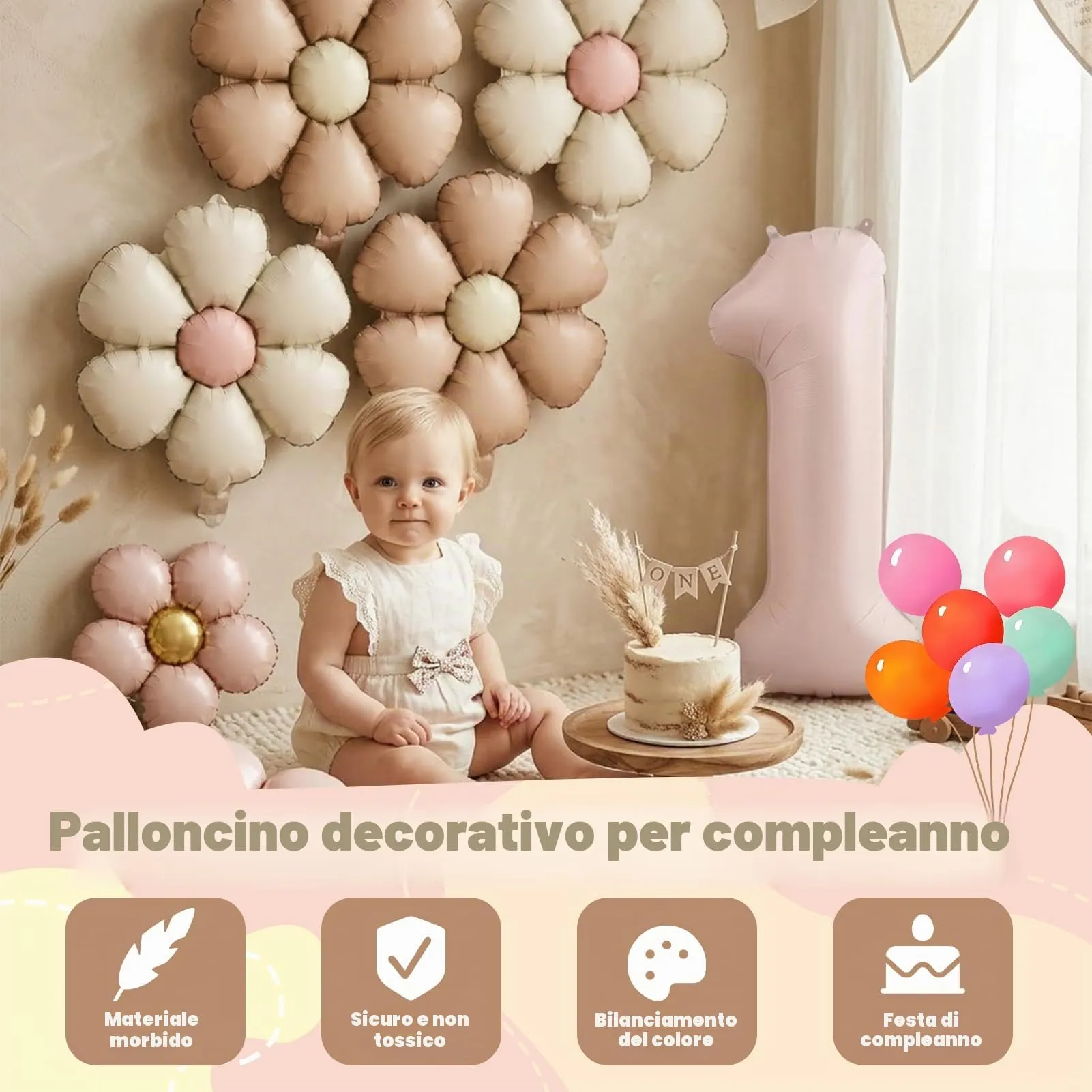 7 Pezzi Palloncini Compleanno 1 Anno Bimba, Palloncino Foil Margherita - immagine 5