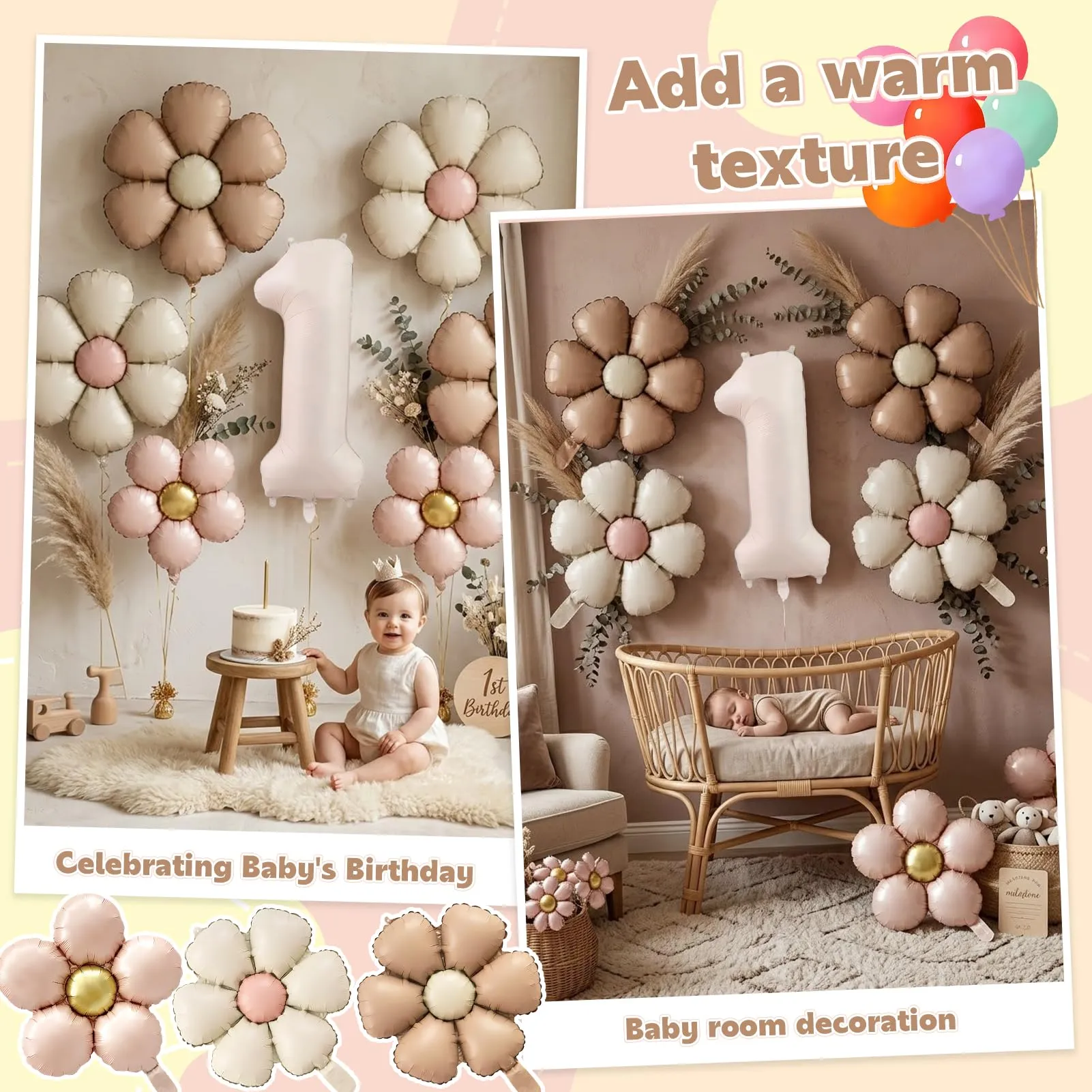 7 Pezzi Palloncini Compleanno 1 Anno Bimba, Palloncino Foil Margherita - immagine 7