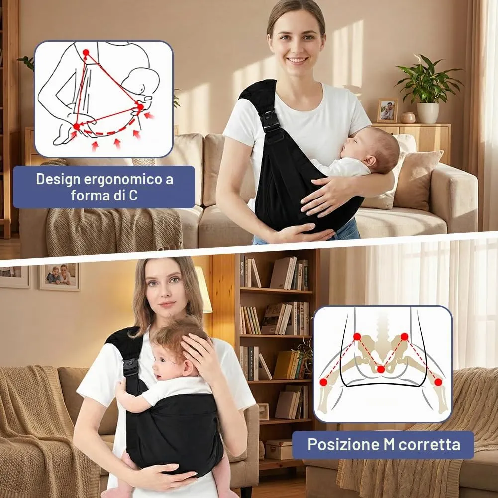 AYESY Marsupio Neonato 3-24 Mesi,Marsupio Neonato Regolabile con fibbia,Ergonomico,Marsupios Laterale,Facile da Indossare,Marsupios Bambino Fino a 20 Kg,Tripla protezione,per Dormire Viaggi - immagine 5