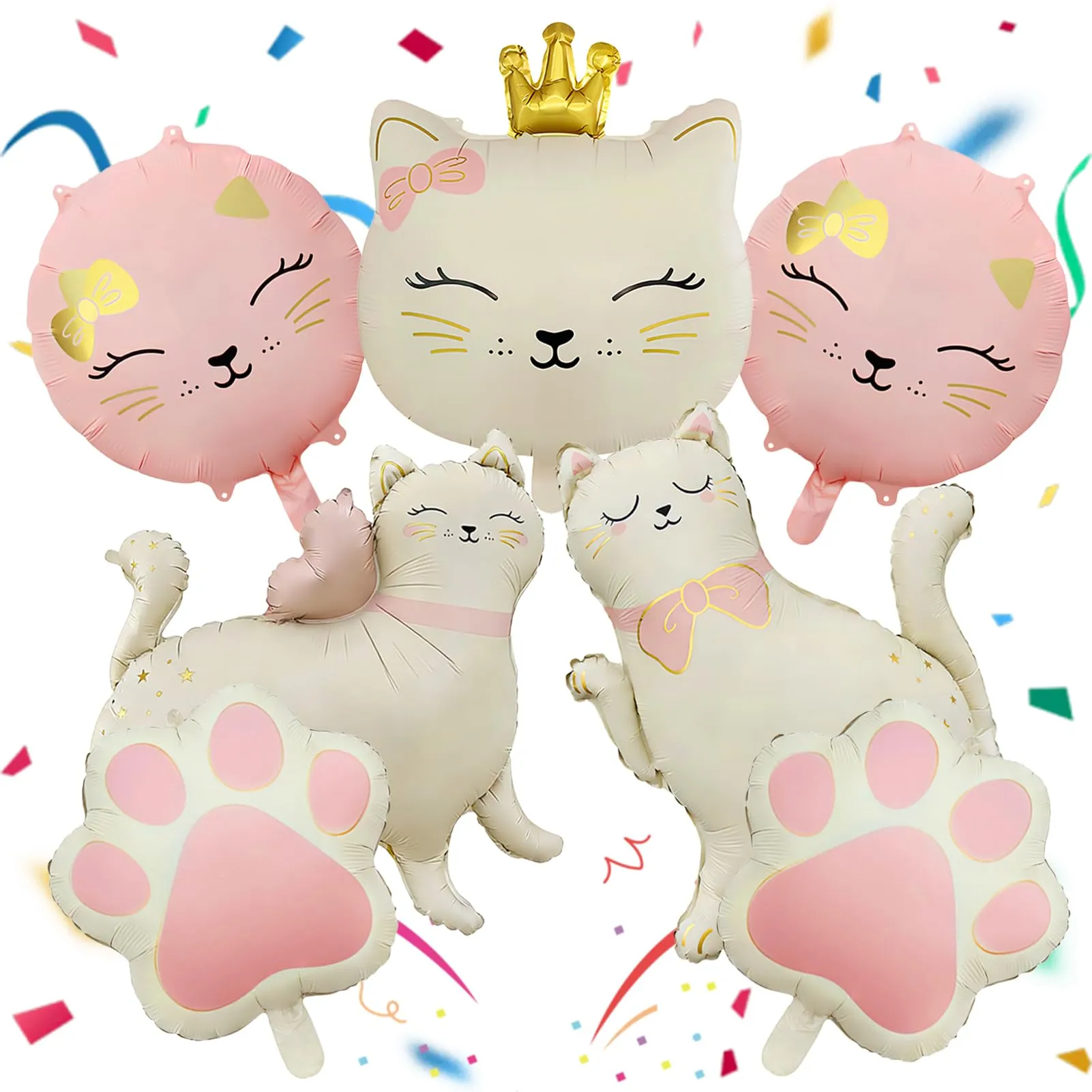 7 Pezzi Palloncino di Gatto, Gatto Compleanno Decorazioni Palloncini - immagine 1