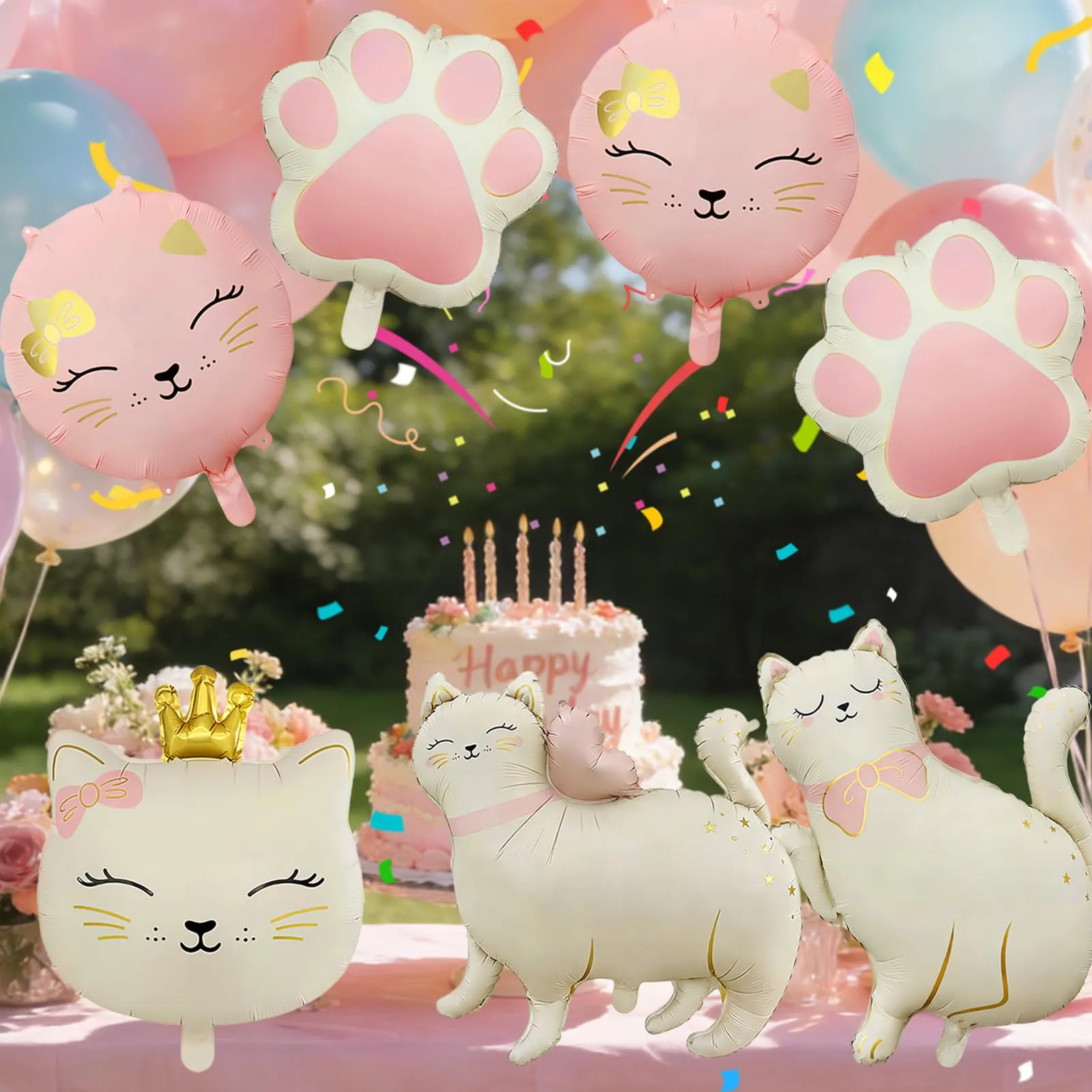 7 Pezzi Palloncino di Gatto, Gatto Compleanno Decorazioni Palloncini - immagine 3