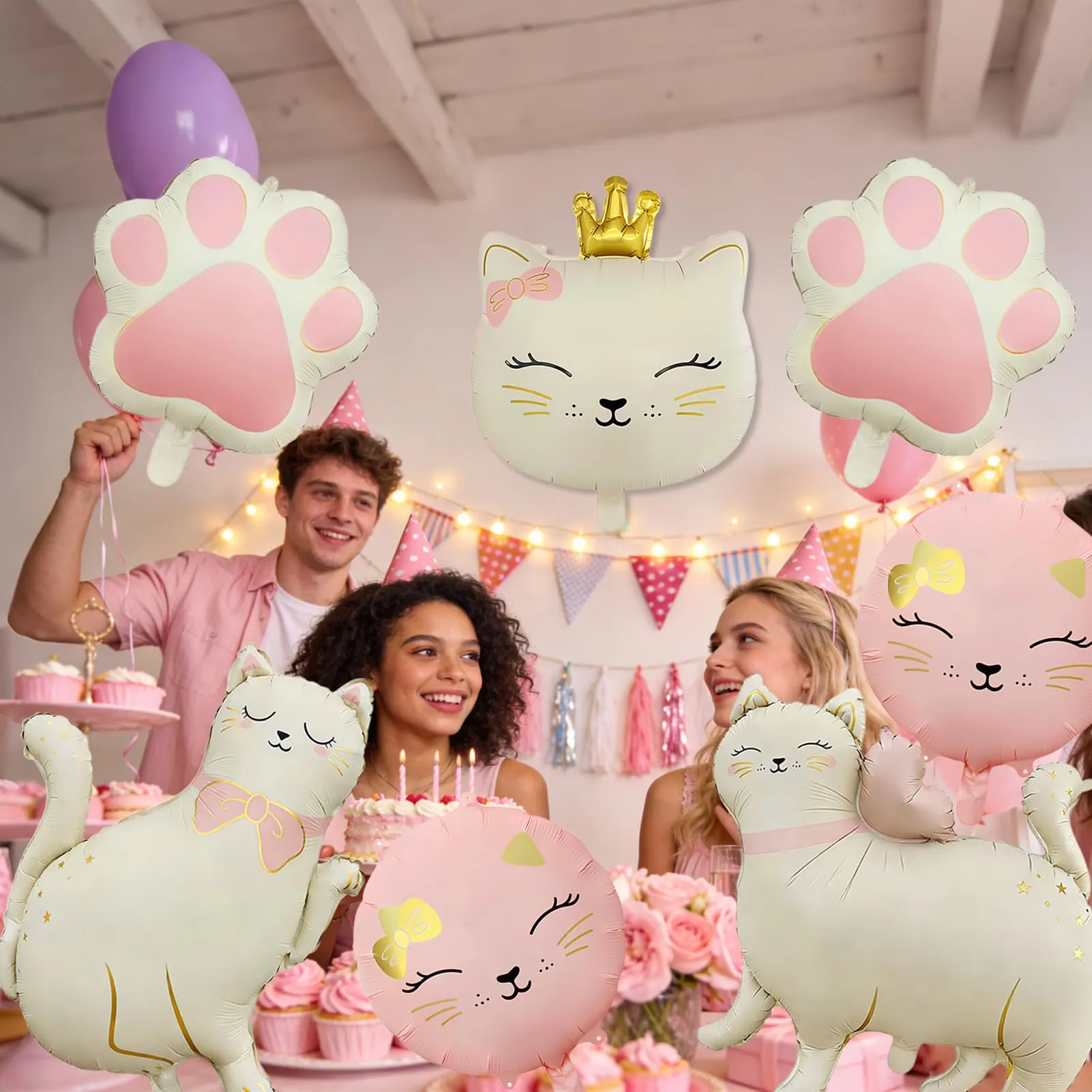 7 Pezzi Palloncino di Gatto, Gatto Compleanno Decorazioni Palloncini - immagine 4