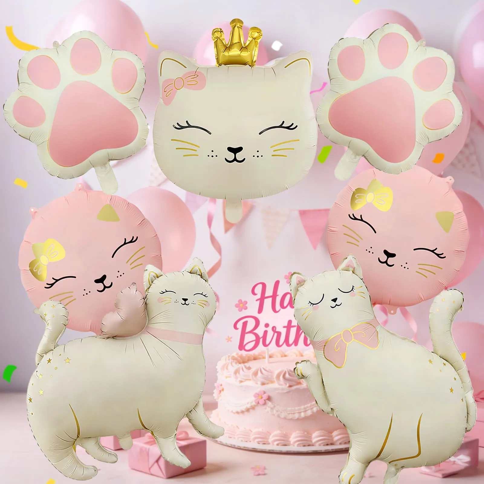 7 Pezzi Palloncino di Gatto, Gatto Compleanno Decorazioni Palloncini - immagine 5