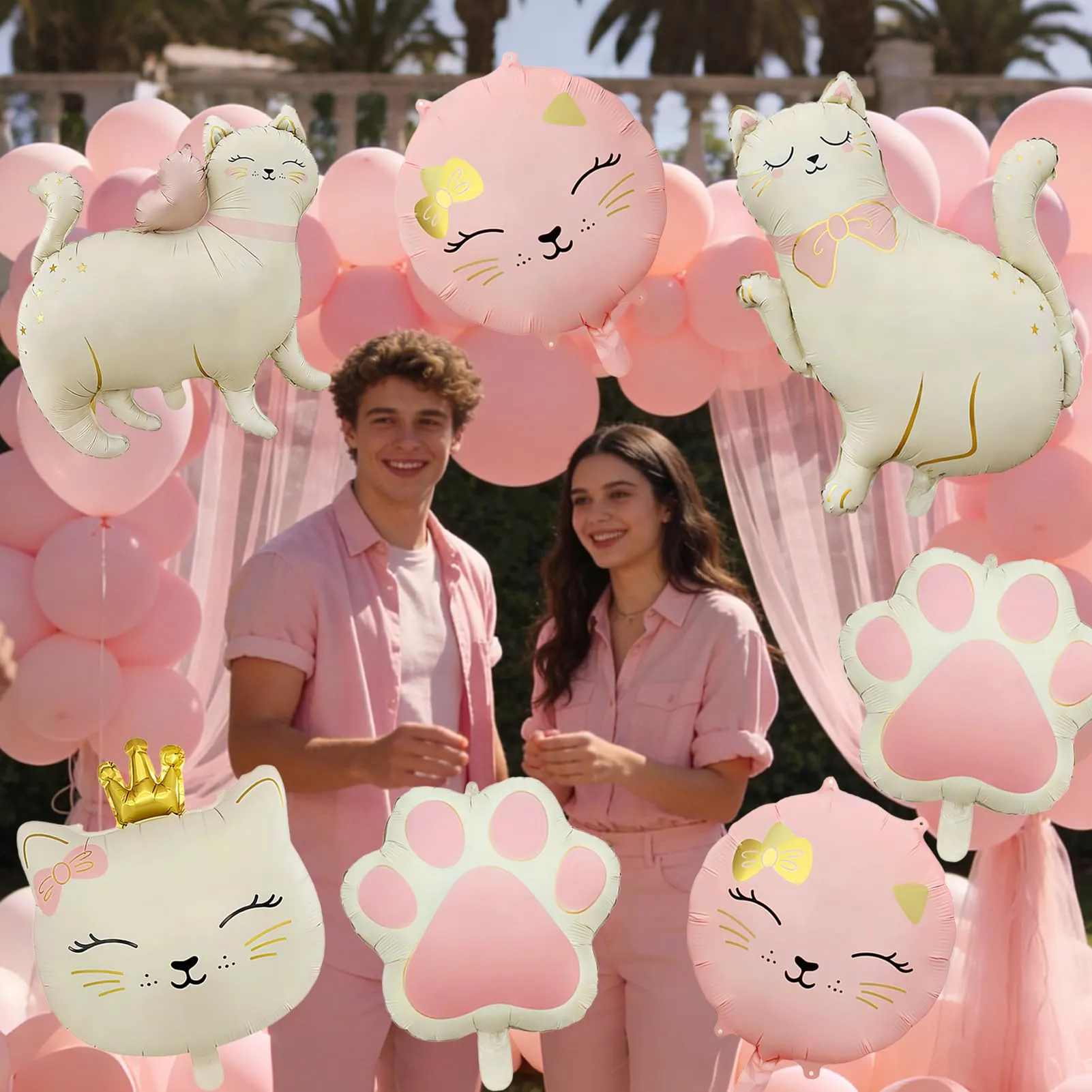 7 Pezzi Palloncino di Gatto, Gatto Compleanno Decorazioni Palloncini - immagine 6