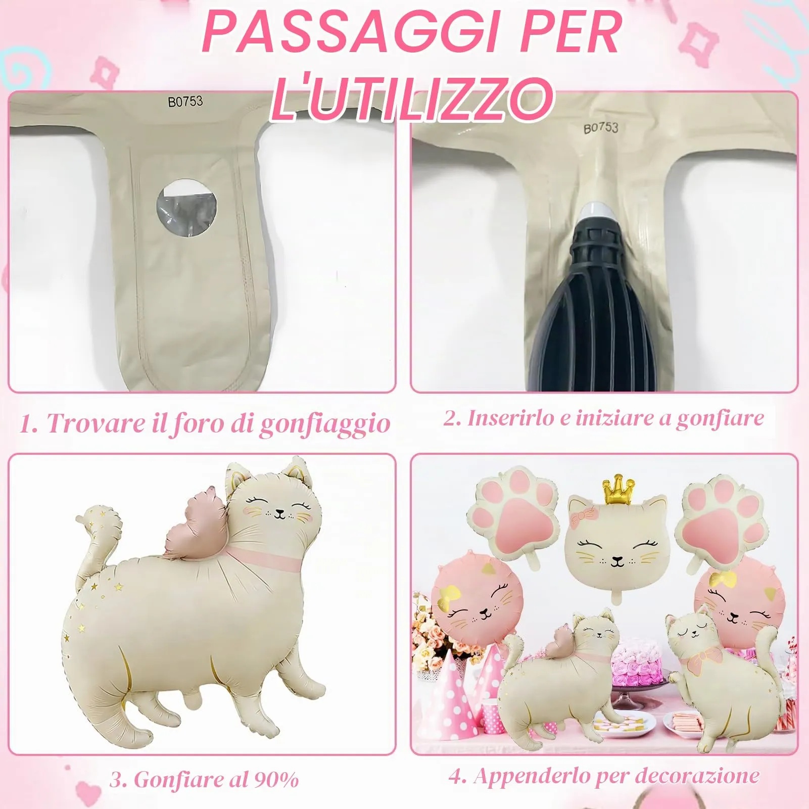 7 Pezzi Palloncino di Gatto, Gatto Compleanno Decorazioni Palloncini - immagine 7