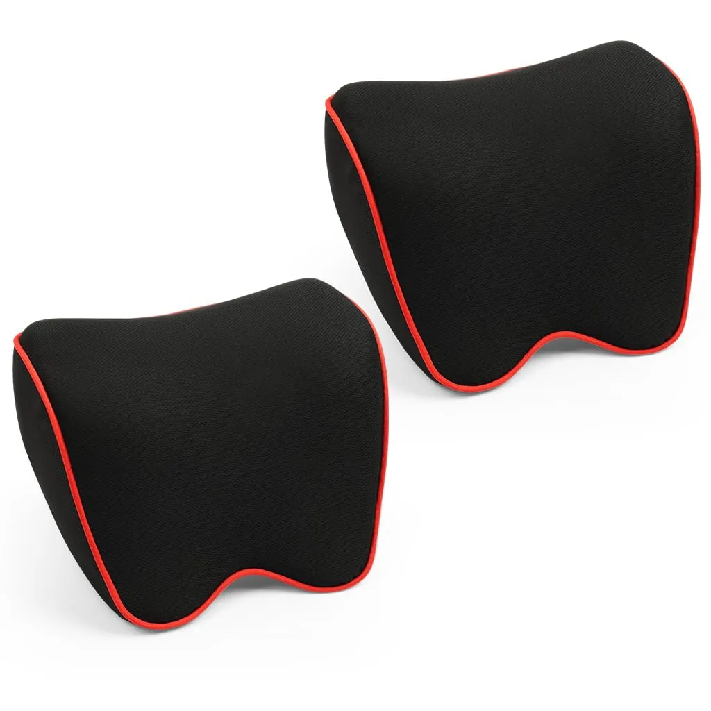 Alaoo 2pcs Cuscino Poggiatesta Auto, Nero Con Finiture Rosse - immagine 1